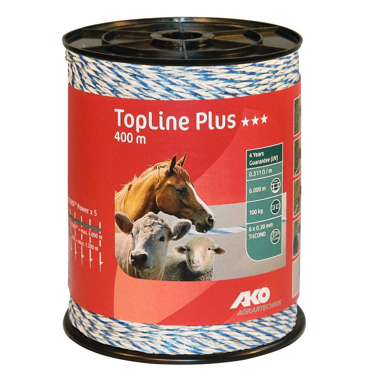AKO Weidezaunlitze TopLine Plus TriCOND, weiß-blau, 400 m