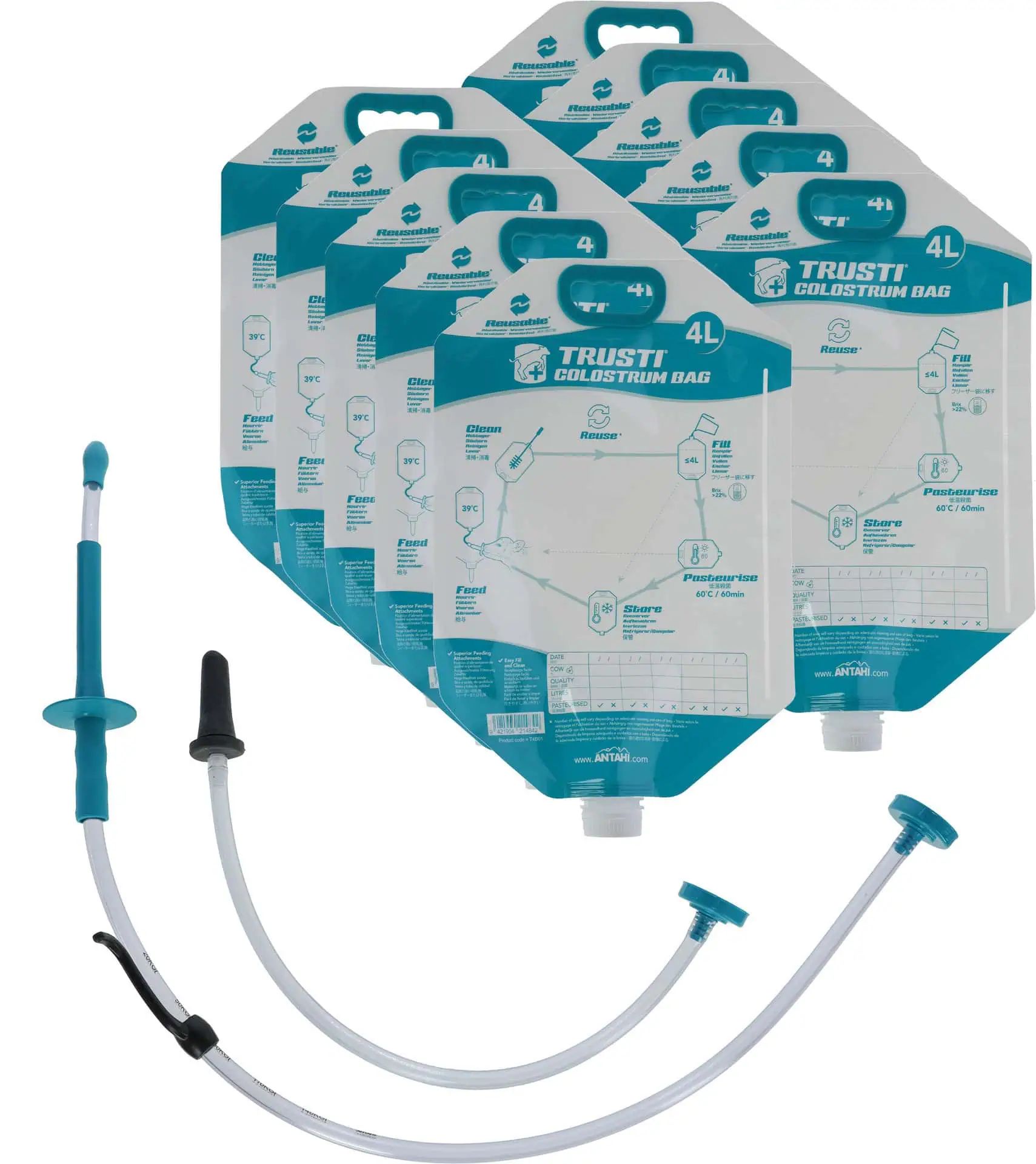 Sacs de colostrum Antahi avec tétine et sonde de drench