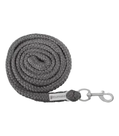 Aufgerollter geflochtener Führstrick in Grau mit silbernem Karabiner