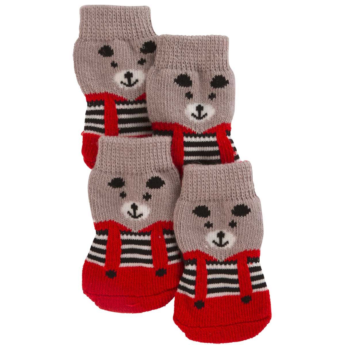 Kerbl Pet Chaussettes pour Chien Bruno, Lot de 4, Gris/Rouge, S