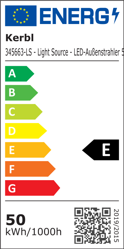 LED outer light, outdoor light, kerb light, energy label A, 50 kWh/1000h