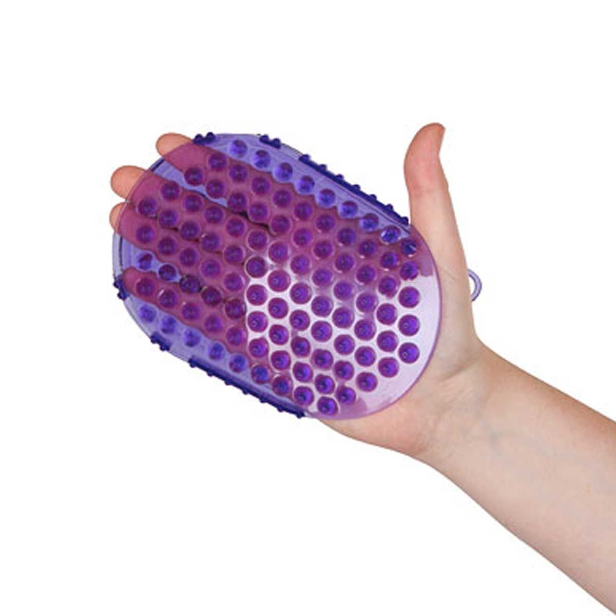 Kerbl Magnetic Massage Curry Comb for Horses, Soft Grooming Tool, in use, held in hand