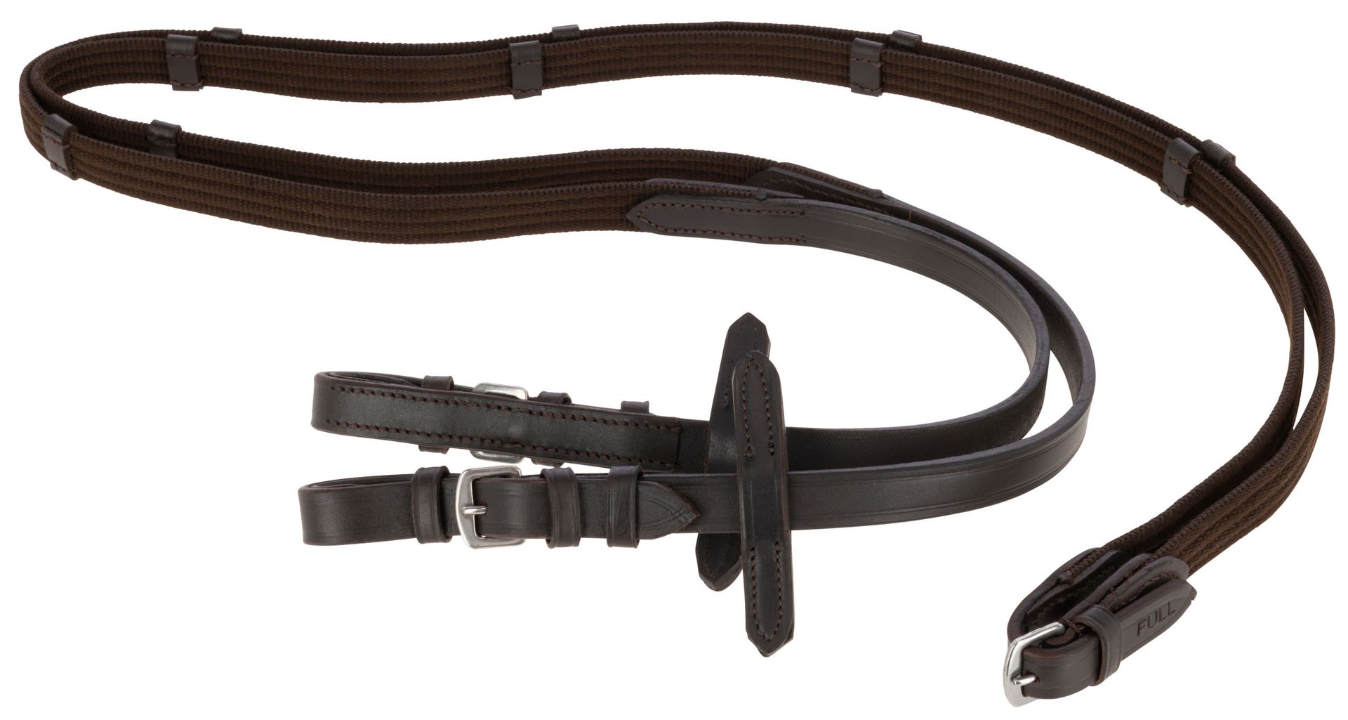 Rênes en sangle Covalliero avec arrêts en cuir, Marron