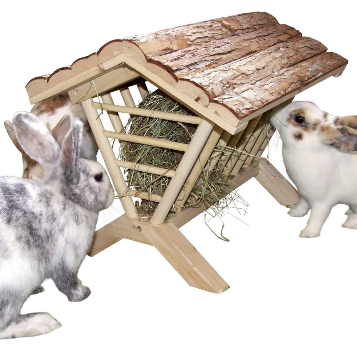 Kerbl Mangeoire à foin NATURE pour lapins, bois naturel, 45 cm, en utilisation