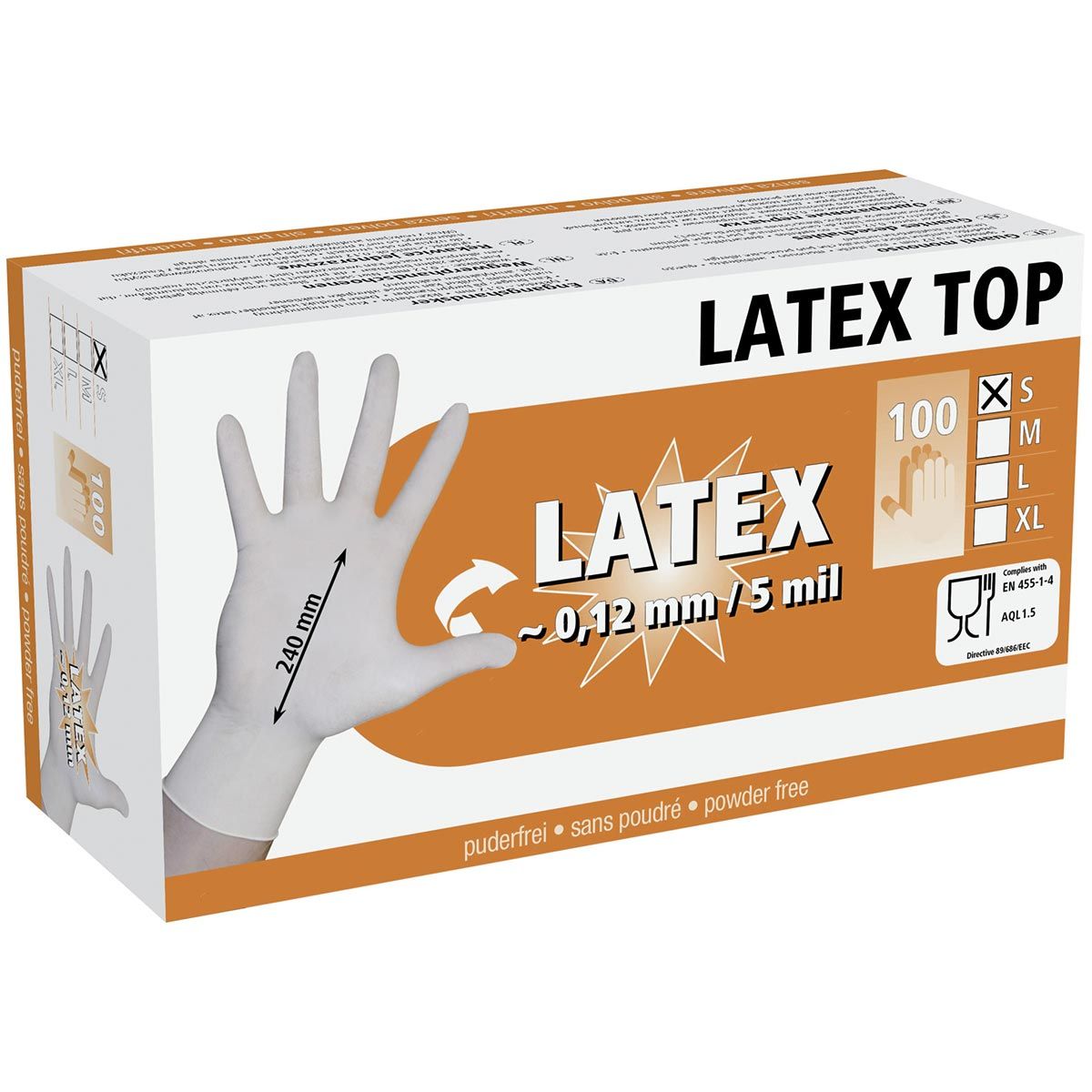 Kerbl Einmalhandschuhe Latex Top, puderfrei, lebensmittelecht, 100 Stück, M
