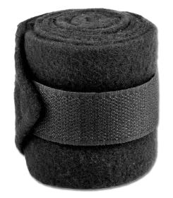 Schwarze Fleece Bandage fuer Pferde, gerollt, mit Klettverschluss