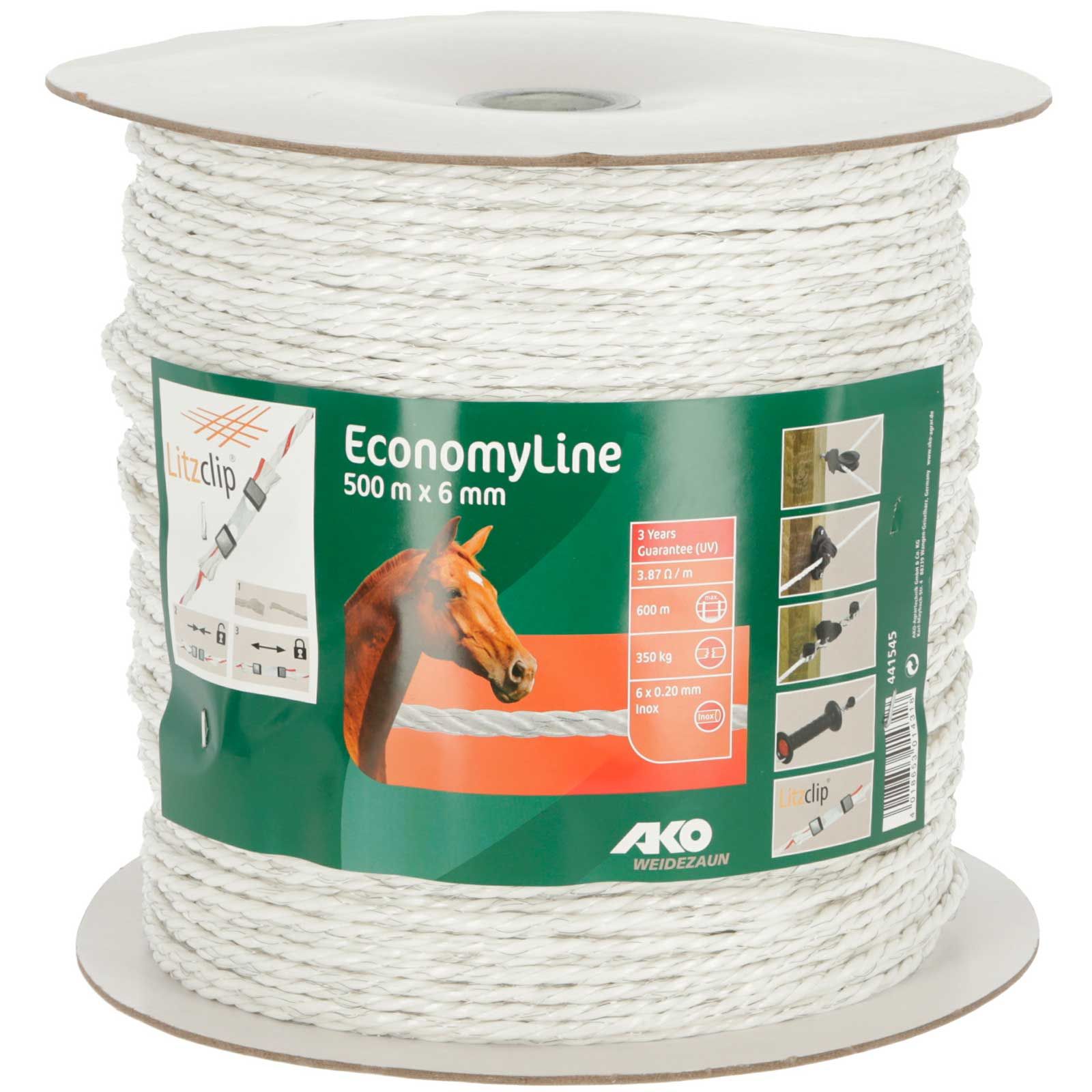 AKO Weidezaunseil EconomyLine 6x0,20 Niro, weiß, 6 mm, 500 m