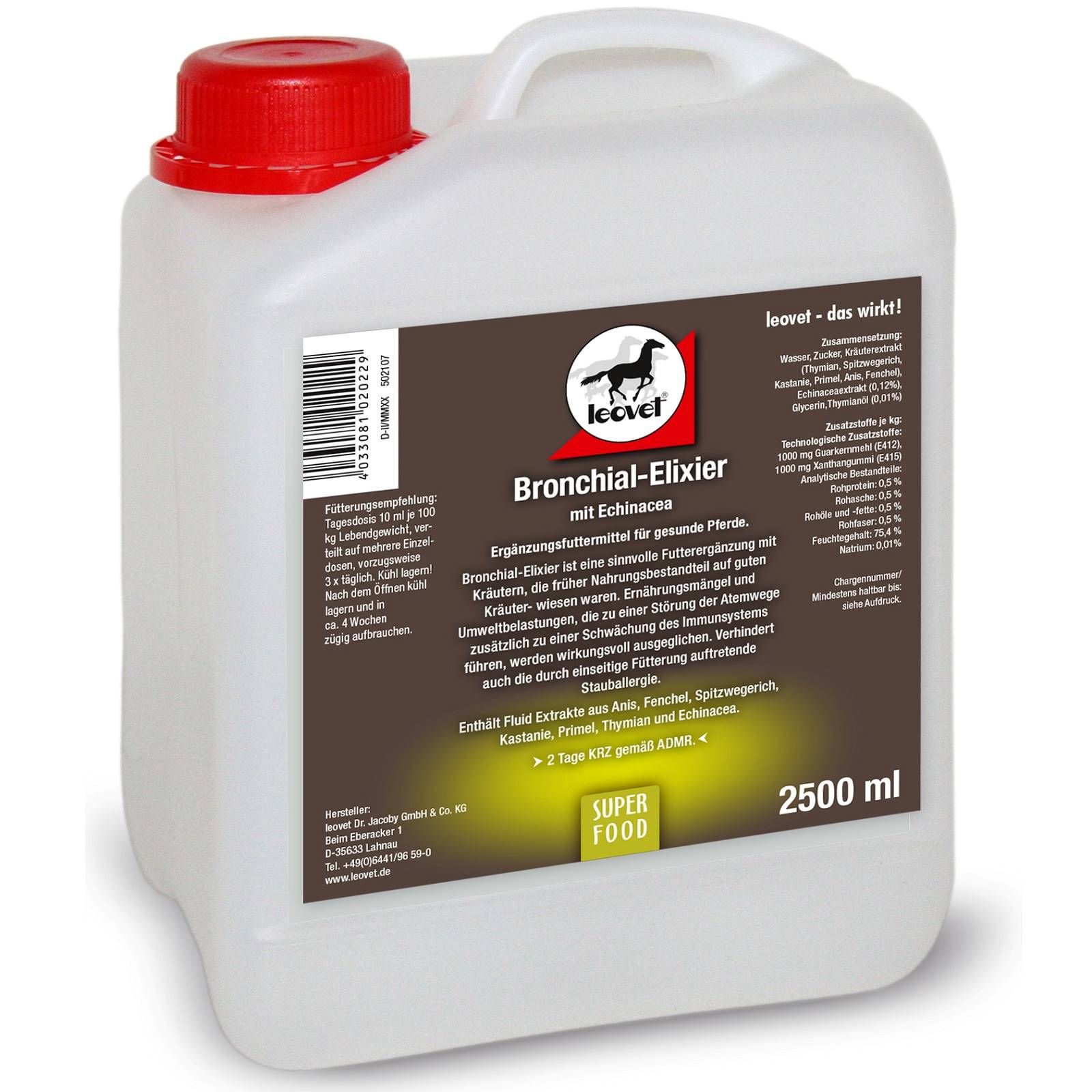 leovet Bronchial Elixier Gyógynövény Szirup Kanna 2,5 L Lovaknak