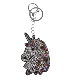 Schlüsselanhänger in Einhorn-Form mit funkelnden Strasssteinen und bunter Mähne