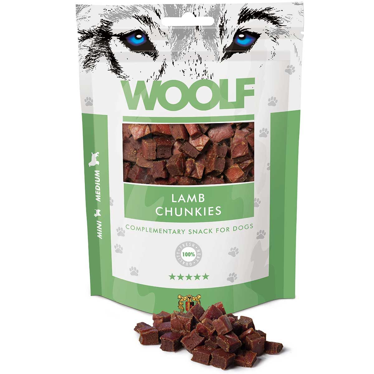 Woolf hundgodis lammbitar, förpackning