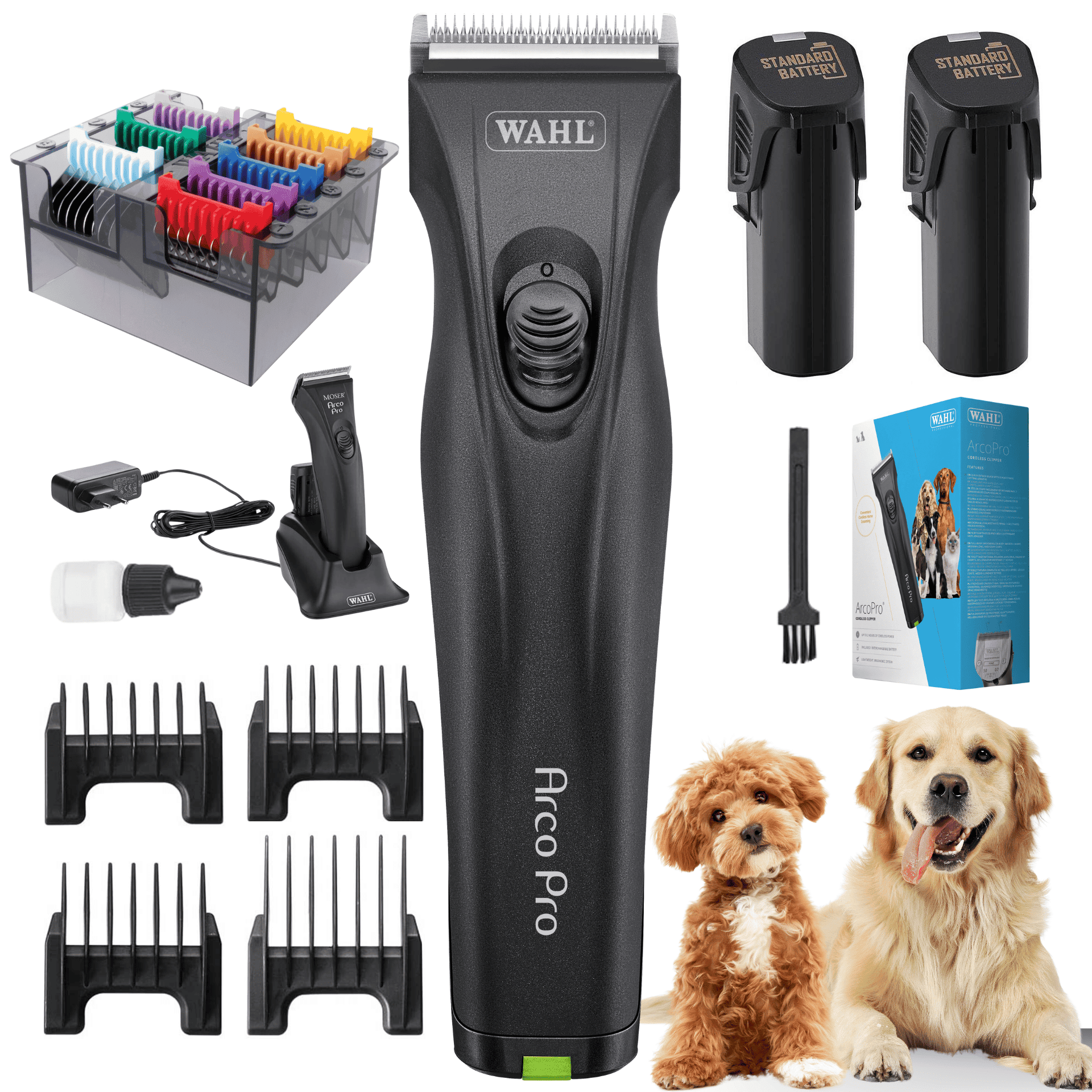 Tondeuse sans fil Wahl Arco Pro avec set de peignes amovibles, contenu de la livraison