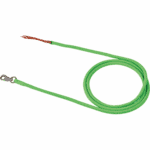 Grüne Führleine mit Karabinerhaken, aufgerollt