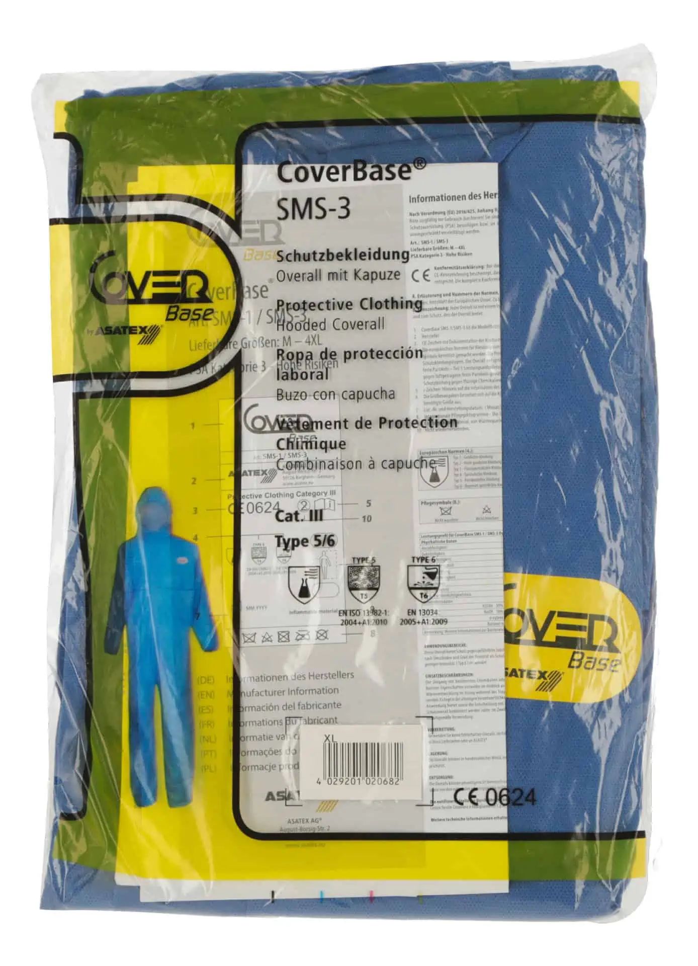 Kerbl Chemical Protection Coverall Type 5/6, Breathable, SMS Material, packaging