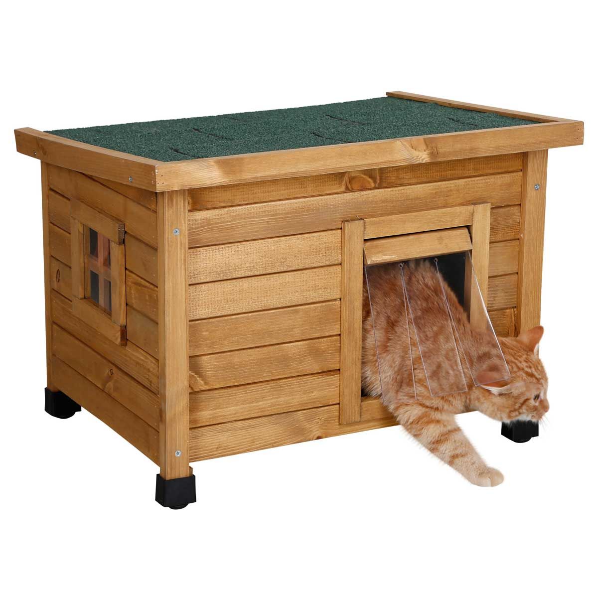 Kerbl Cat House Rustica Weatherproof Outdoor, 57x45x43cm, in use