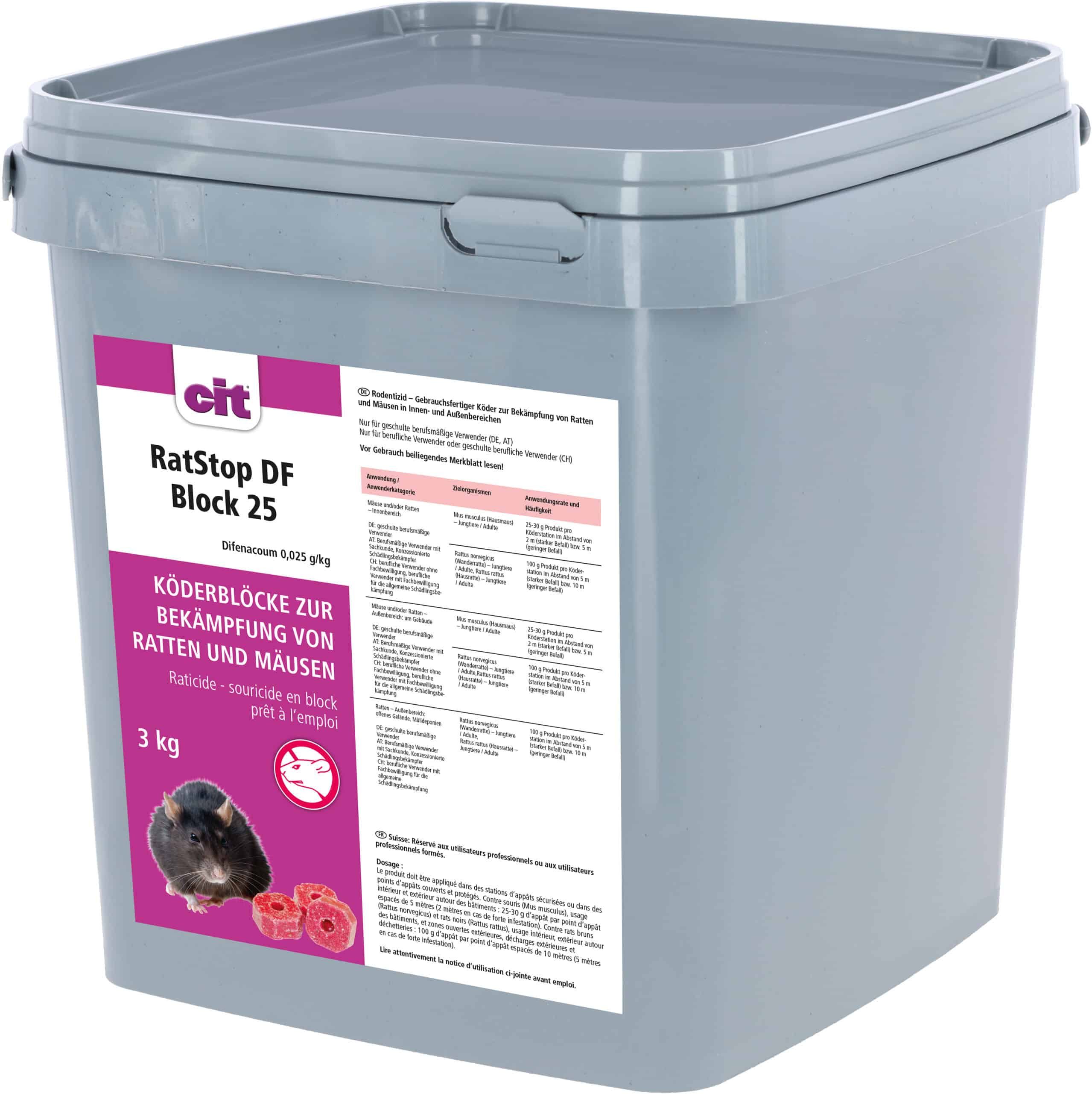 rattengift, block, 3 kg, pellet, behälter