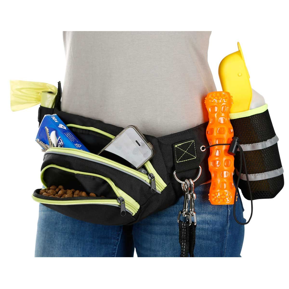 Kerbl Active Training Waist Belt for Dogs, black/pistachio, in use