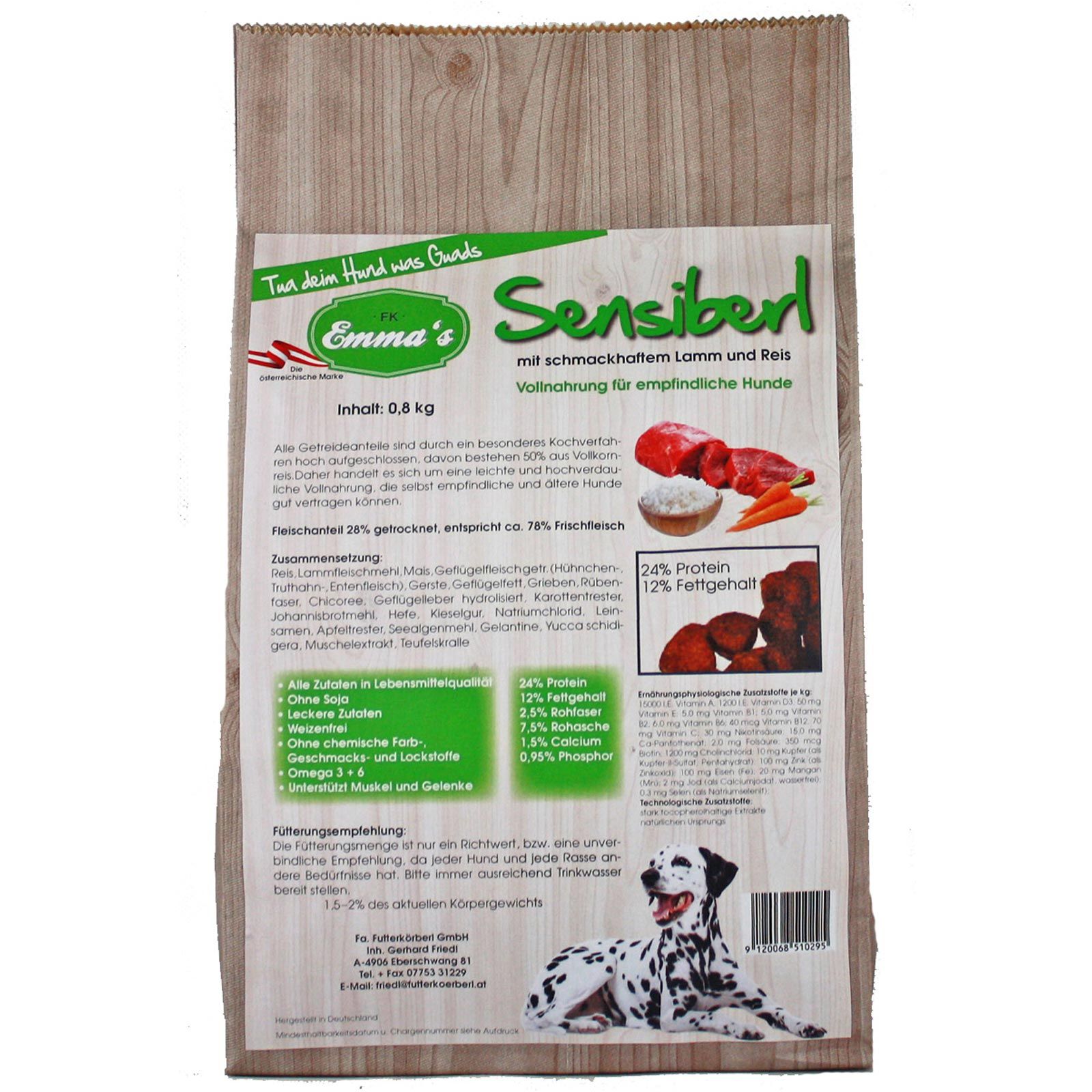 Emmas Aliments pour chiens Sensiberl aliments secs 0,8 kg