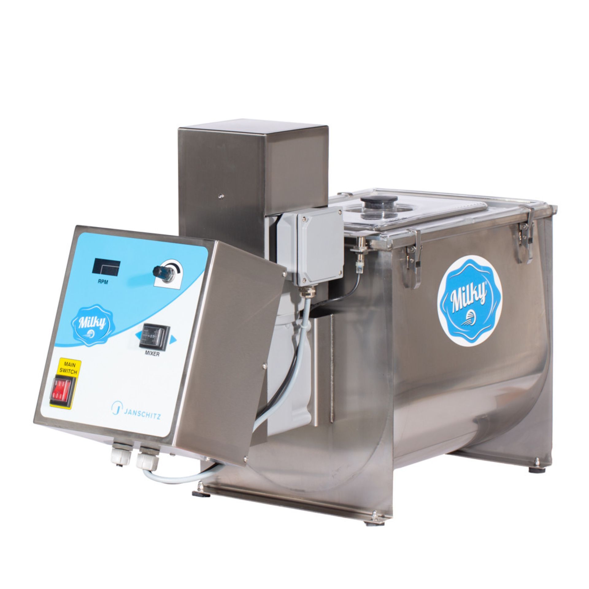 Milky Buttermaschine FJ 32 elektrisch, 32 Liter Edelstahl, Seitenansicht