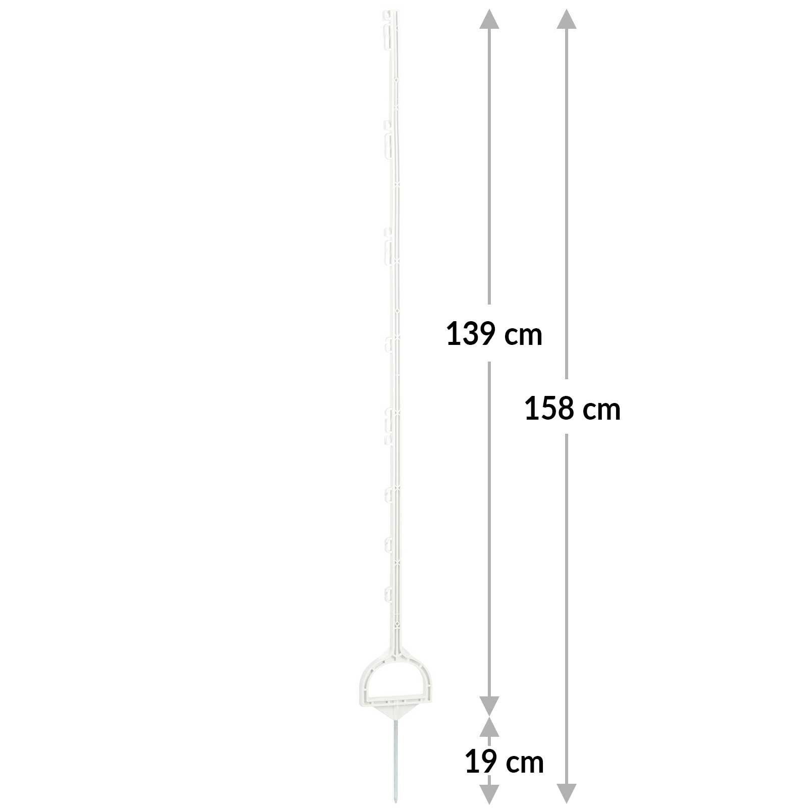 Kerbl Steigbügelpfahl Kunststoff 158 cm, weiß, 5er Pack, Maßzeichnung
