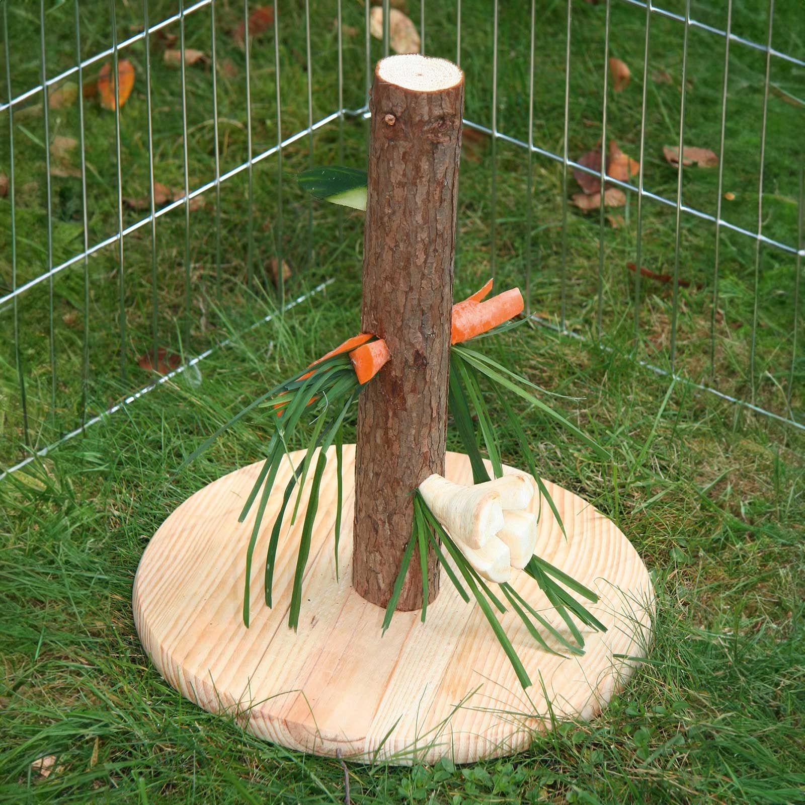 Kerbl Futterbaum NATURE für Kaninchen, Höhe 30 cm, mit 3 Löchern zum Befüllen, im Einsatz