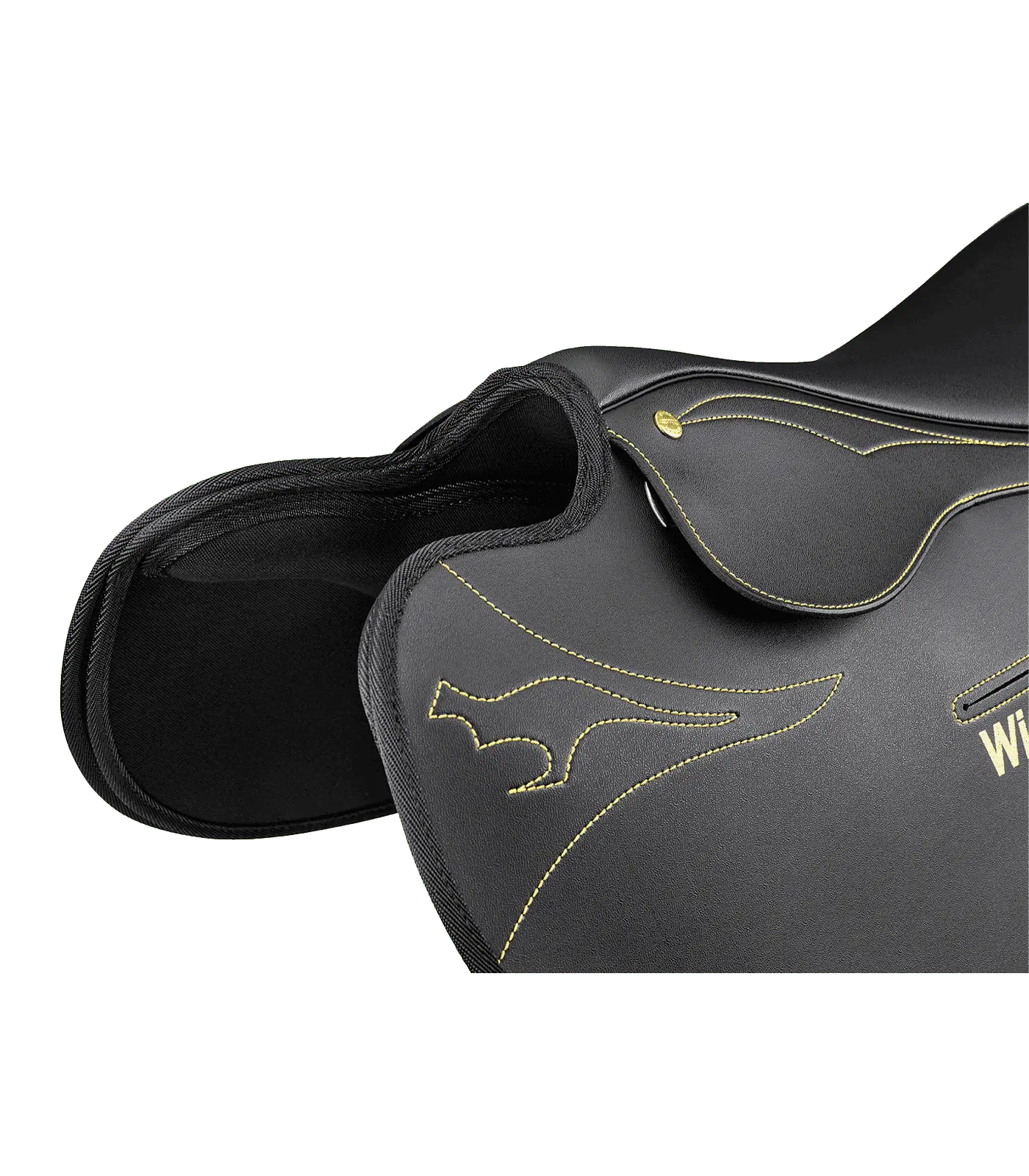 Șa de lucru Wintec cu arc Elastiflex, material Equileder, culoare neagră, detaliu