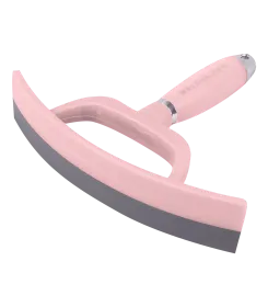 Schwitzmesser mit gebogener grauer Klinge und rosa Griff