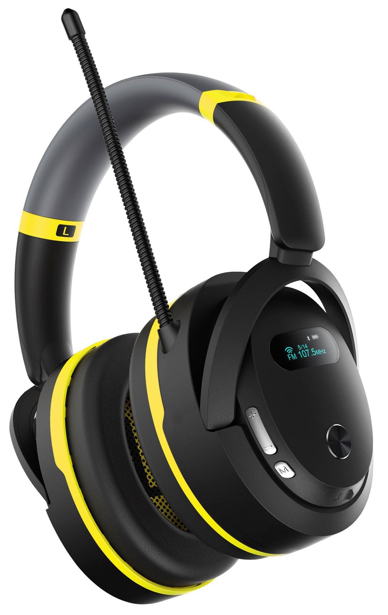 over-ear, headphones, wireless, gaming, yellow-accent