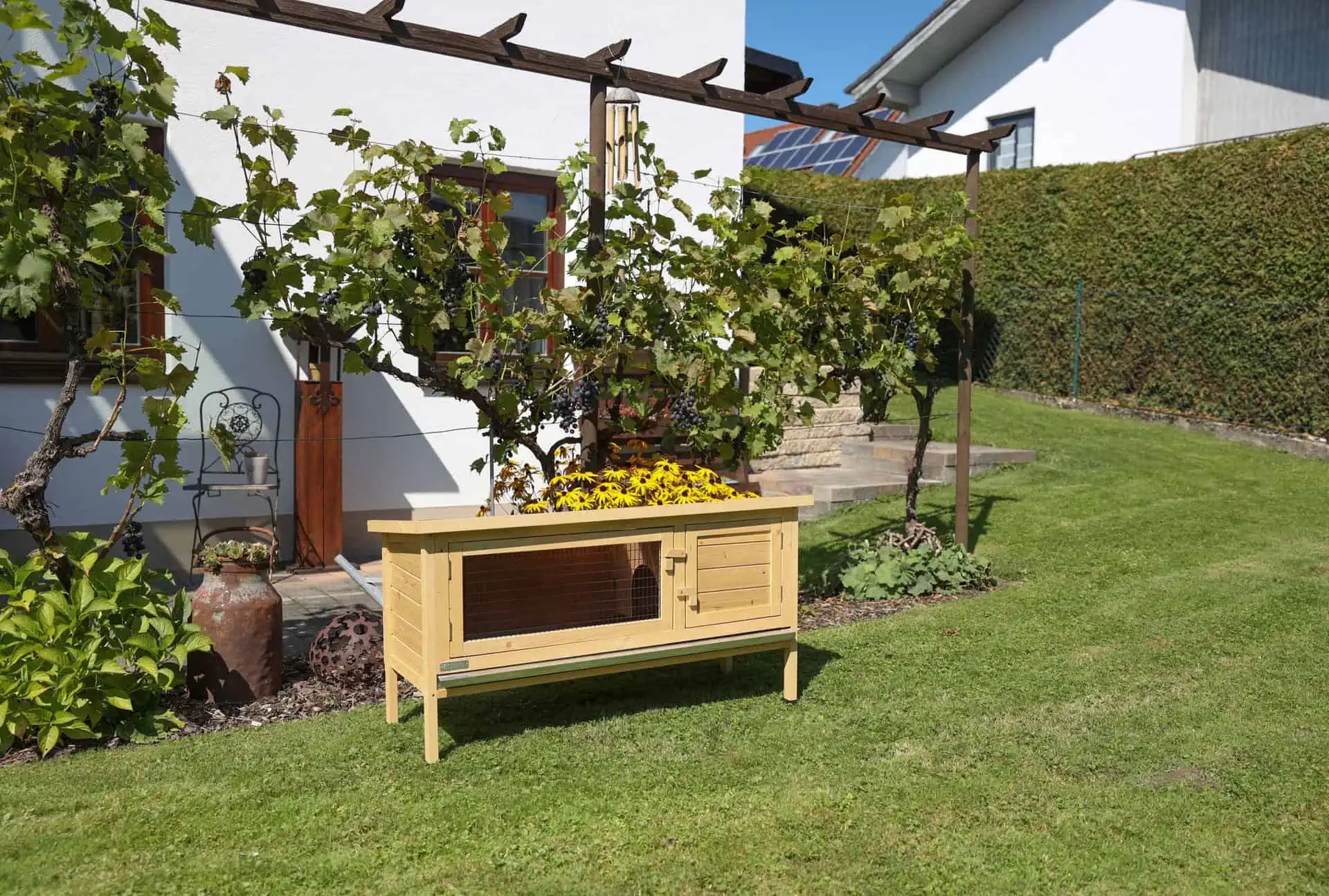 Kerbl Kaninbur Alfred, Gnagarbur 116x45x62 cm med två dörrar, i användning