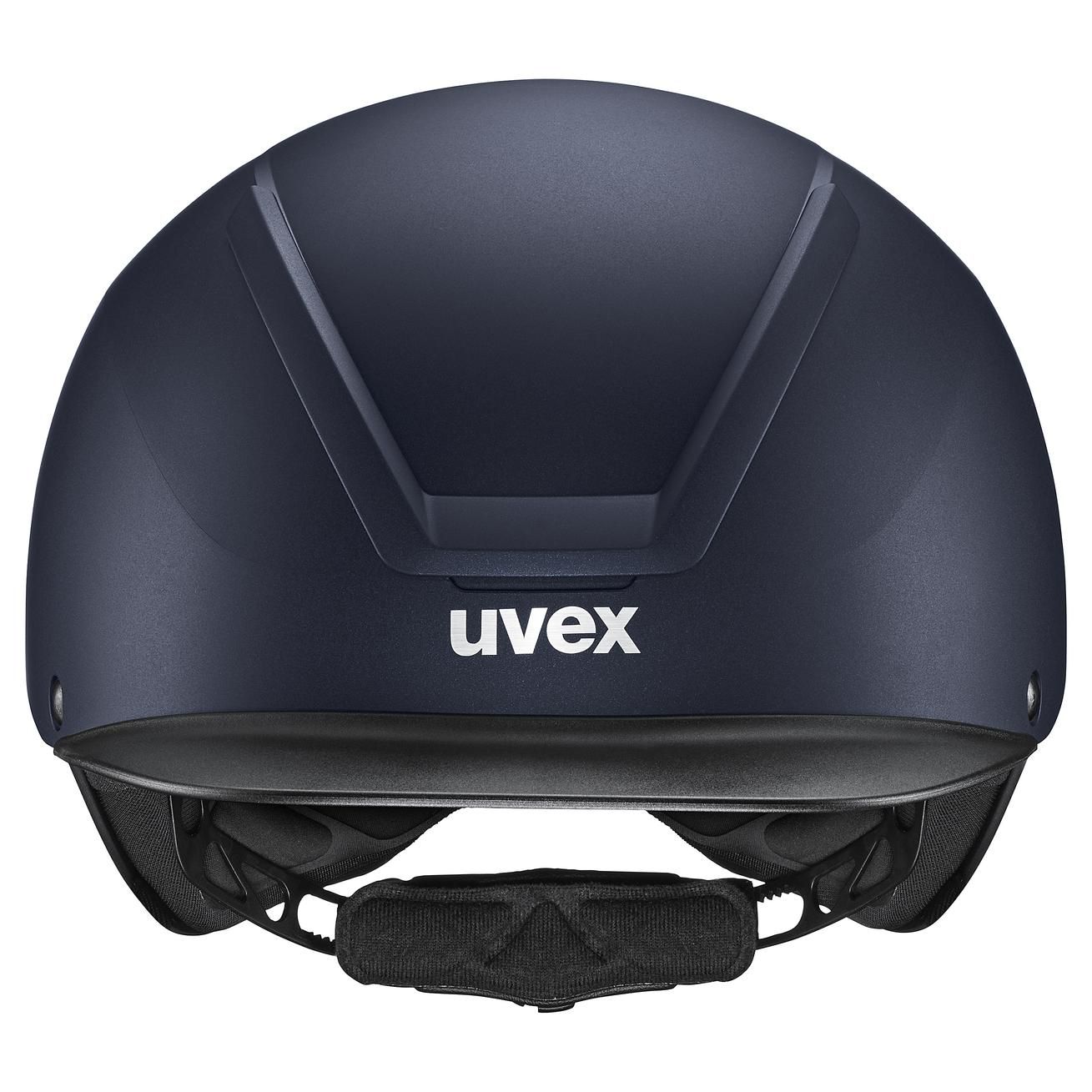 Skihut, Schneeschale, UVEX Helm, dunkelblaues Helmet, verstellbarer Gürtel