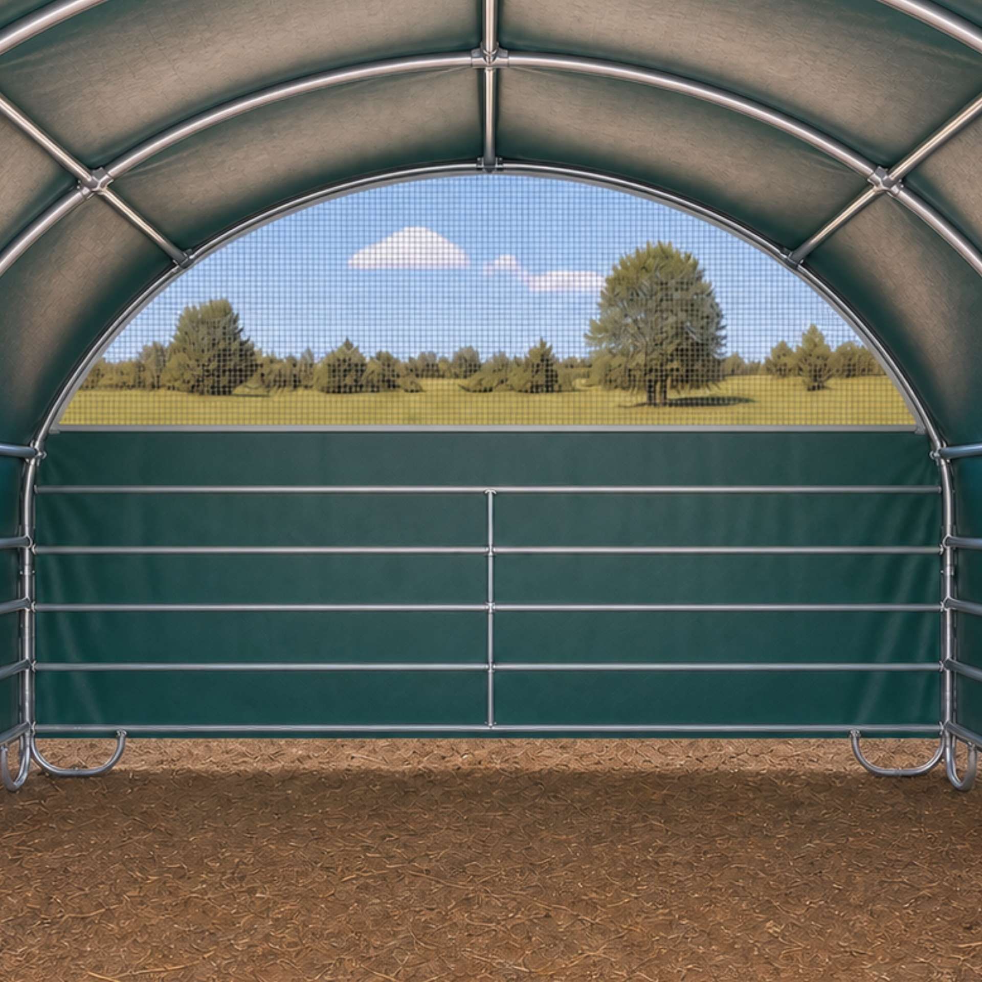 grünes Zelt, Metalltür, bogenför shelter, Stabilitätsplatte, Outdoor-Arena