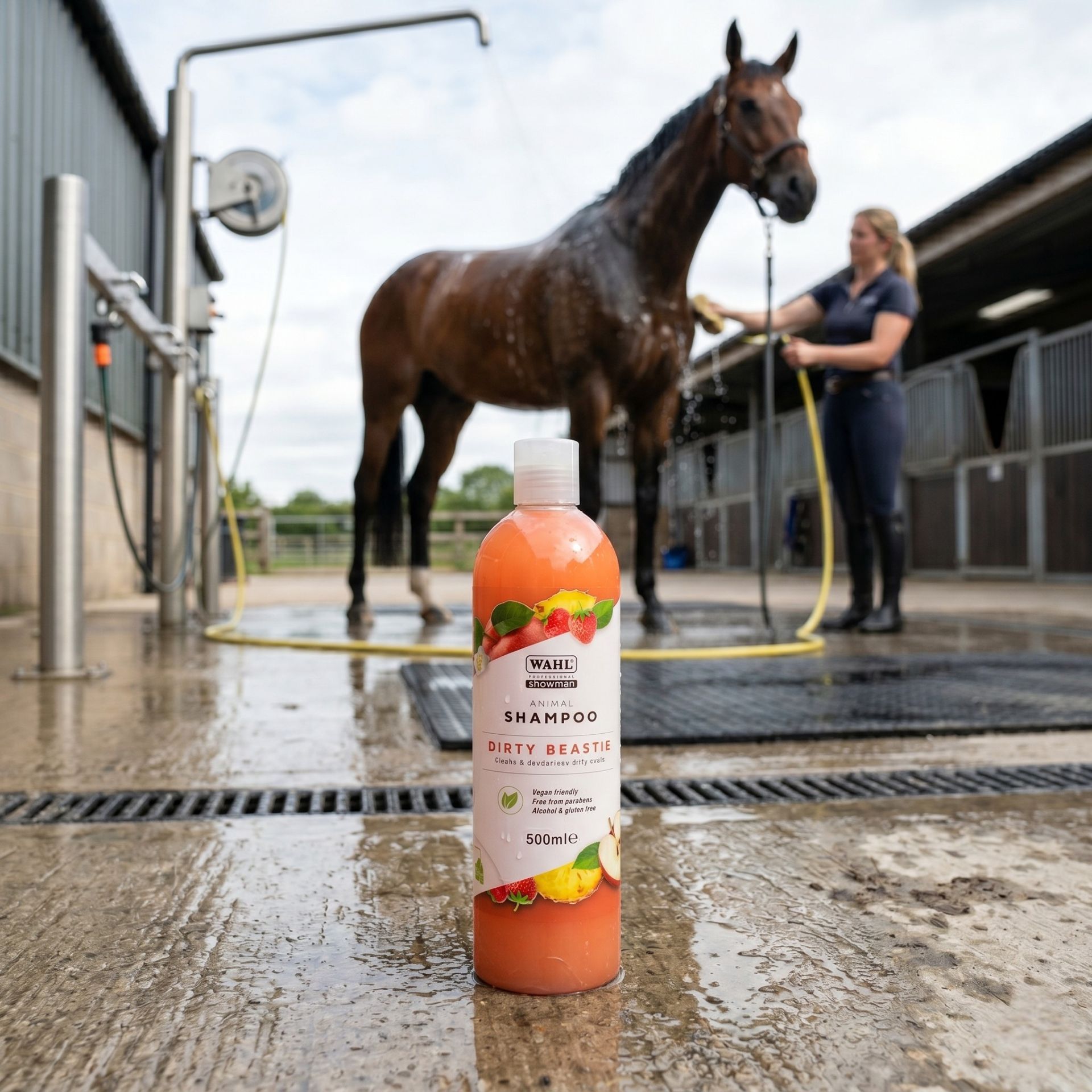 horse, stable, shampoo, 500ml, orange bottle