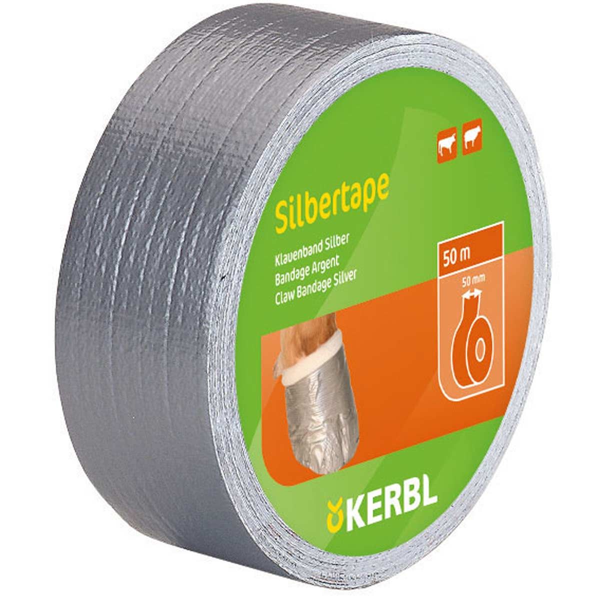 Kerbl Körömkötés Silbertape, vízálló, 50 m x 50 mm, csomagolás