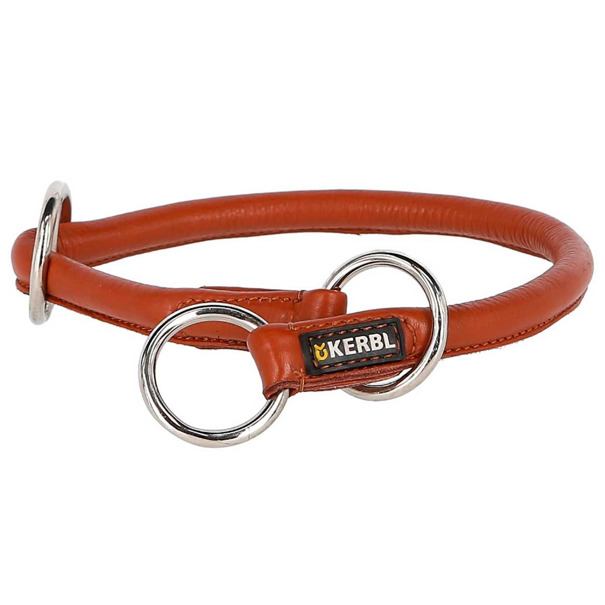 Kerbl Rundleder-Halsband Roma mit Zugstopp, fellschonend, cognac