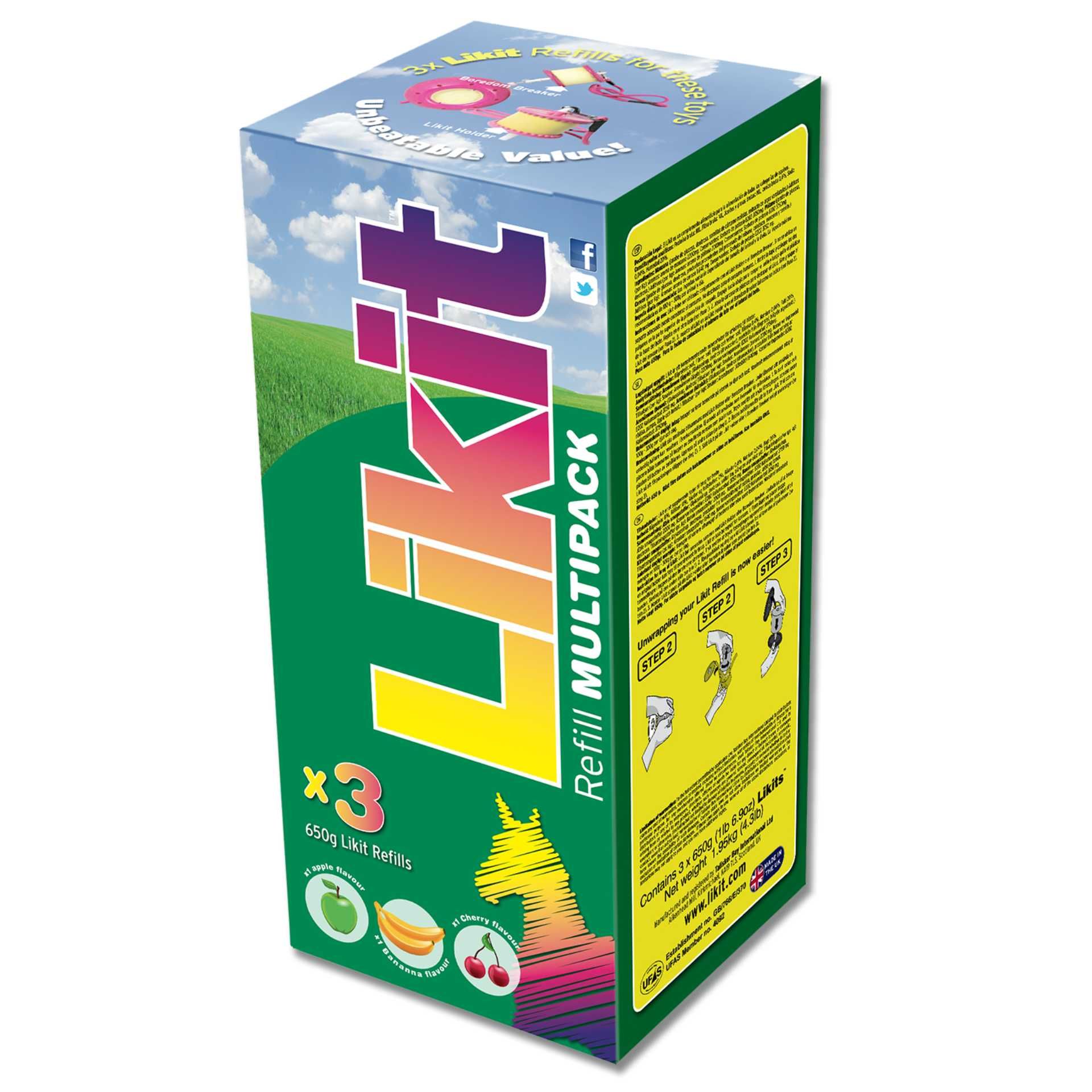 Likit Leckstein Sammelpackung Pferd, Apfel, Banane, Kirsche, 3x 625 g, Verpackung