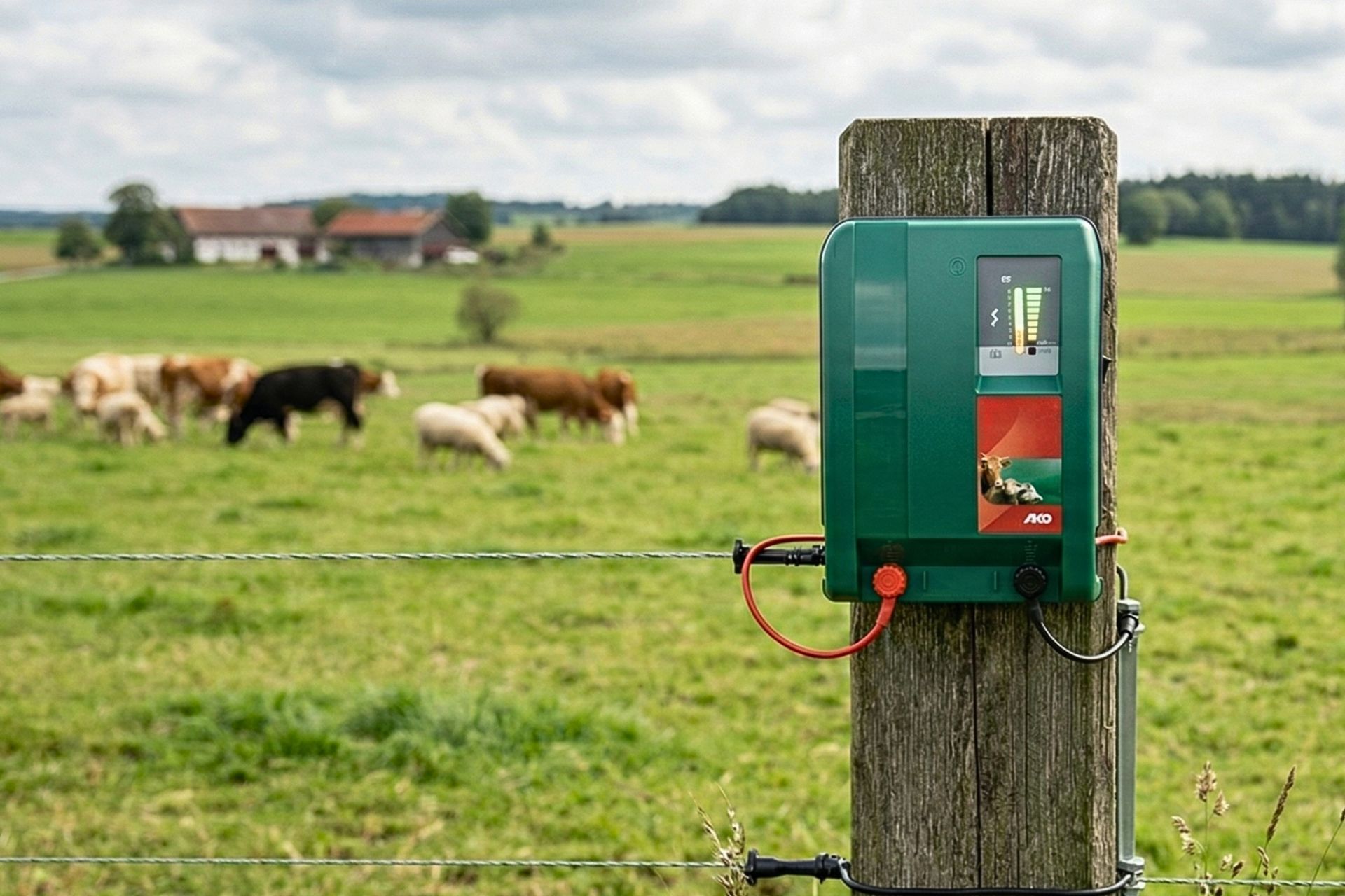 electric fence, fence controller, pasture, cattle, green device