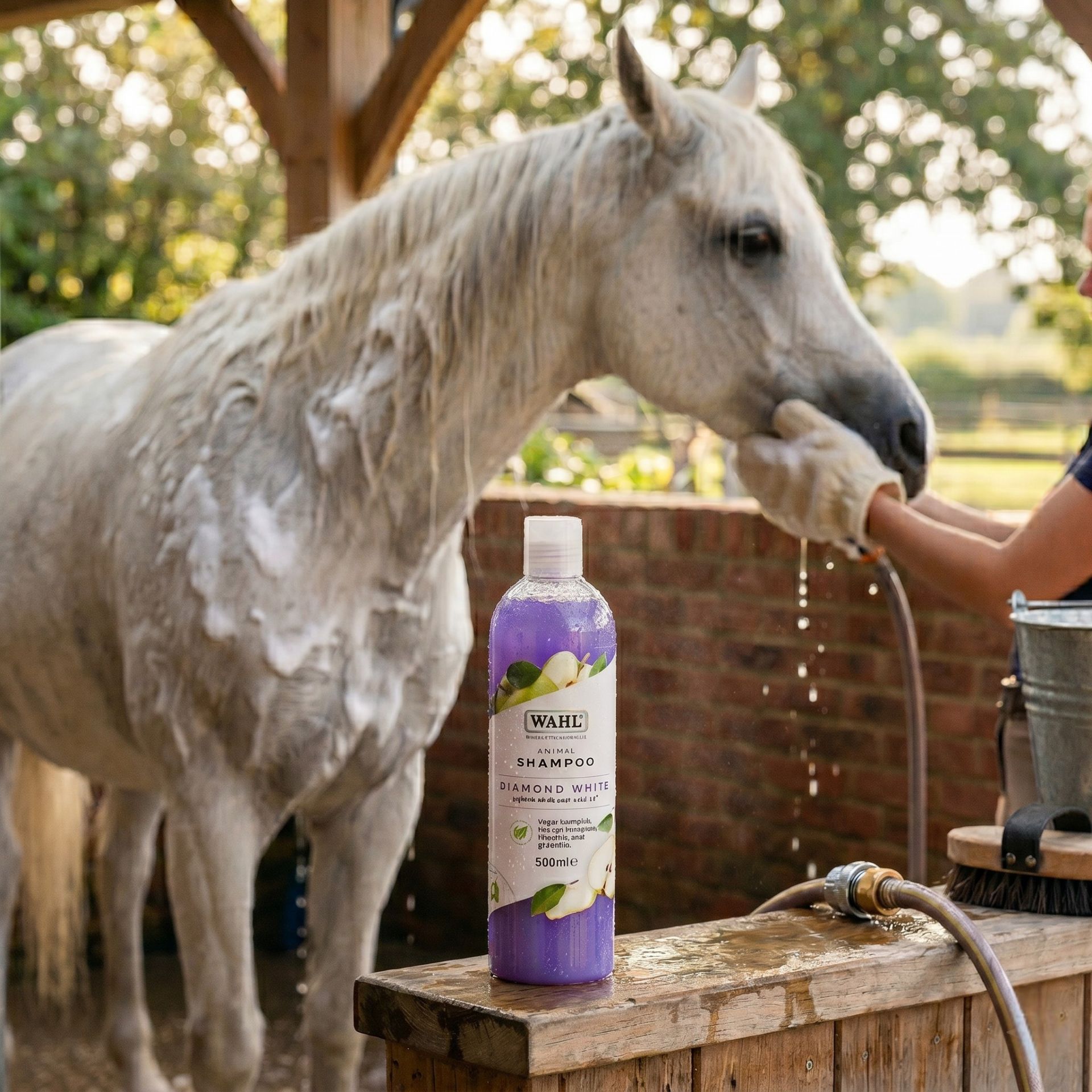 horse, washing, shampoo, lavender, bottle