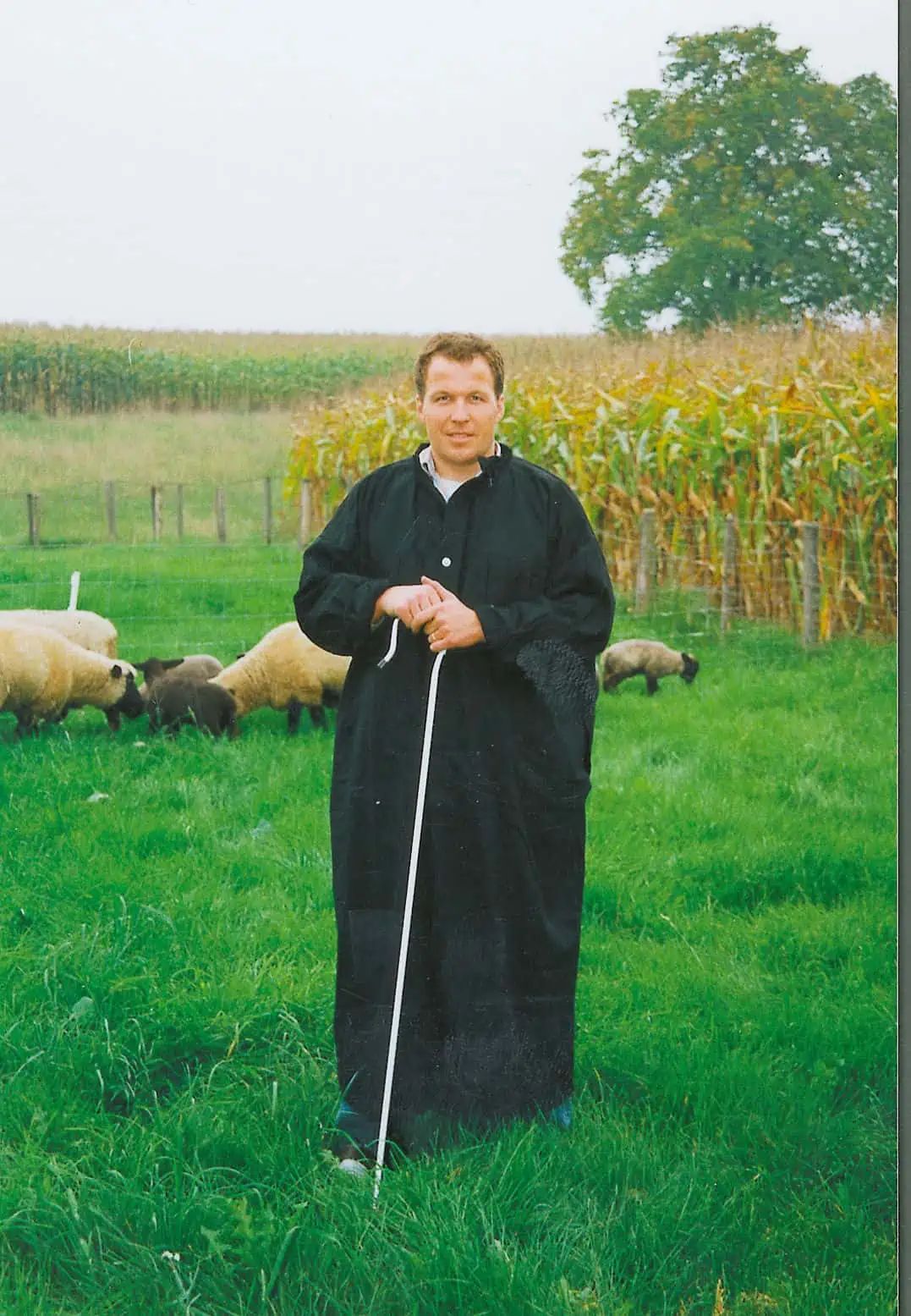 Kerbl Shepherd's Shirt 100% Cotton with Snap Fastening, Black, in use, in the paddock