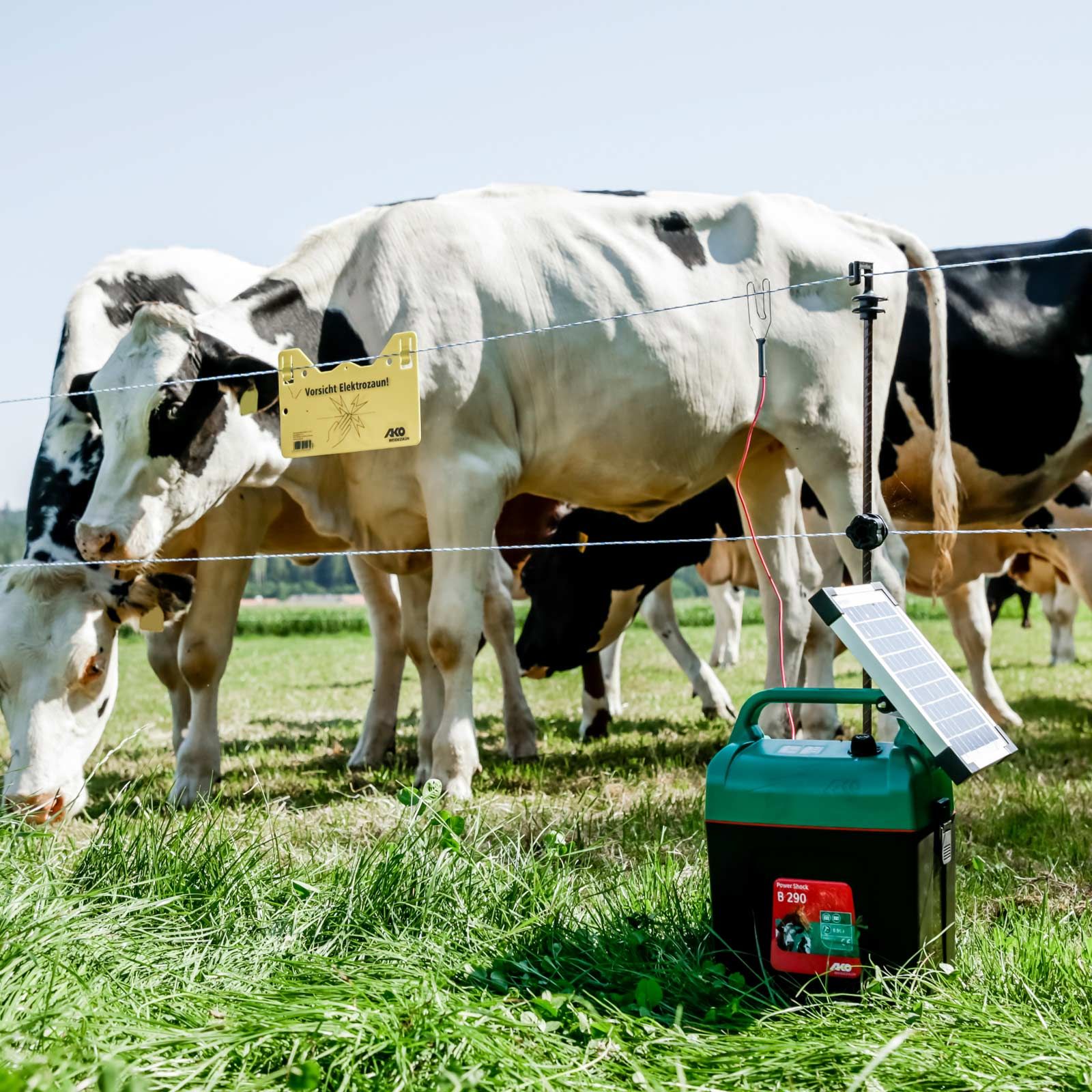 AKO Power Shock B 290 villanypásztor készülék 9V, 0,45 Joule, használat közben, a legelőn