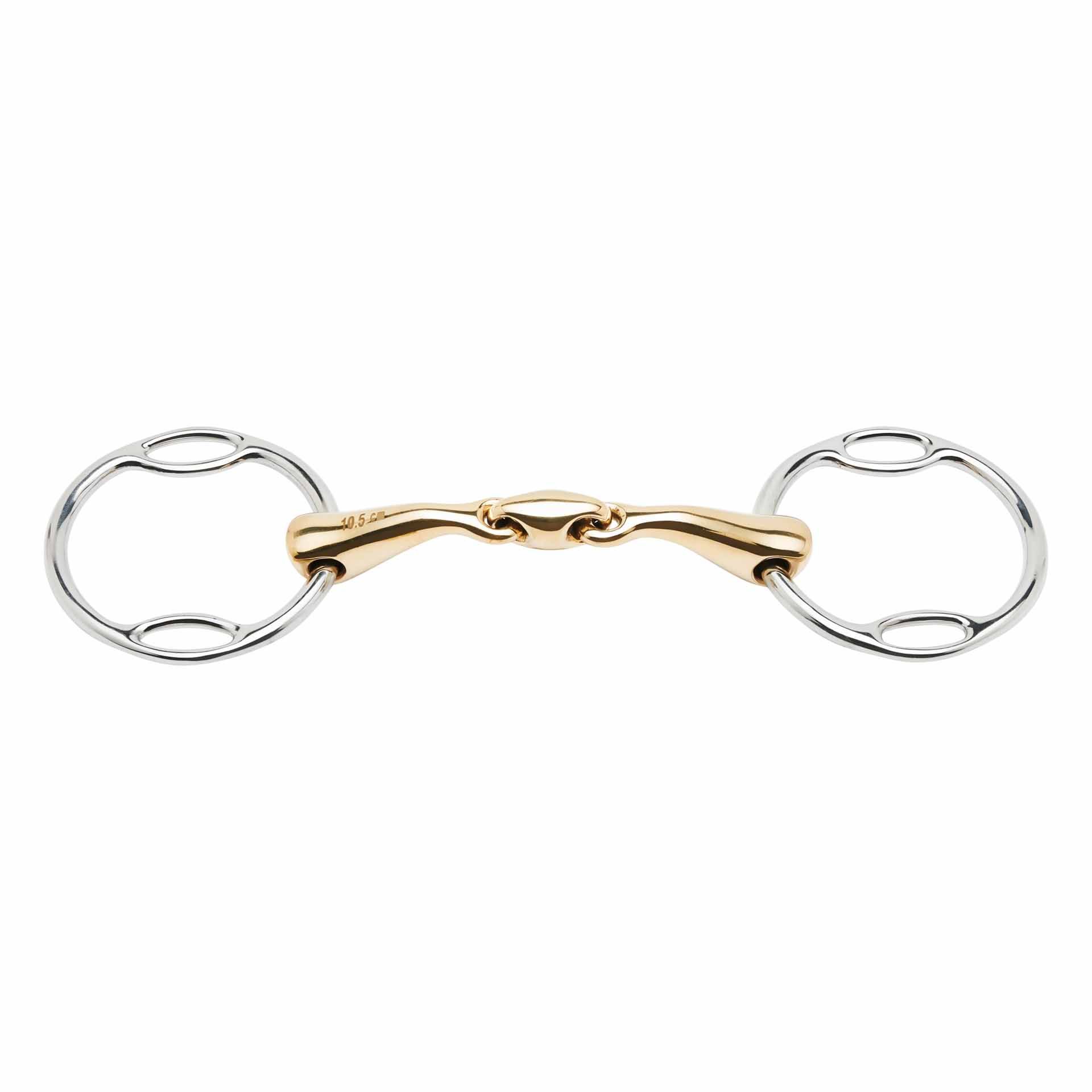 BUSSE Soft-Ring Snaffle Bit KAUGAN-SHAPED, Double-Jointed, front view