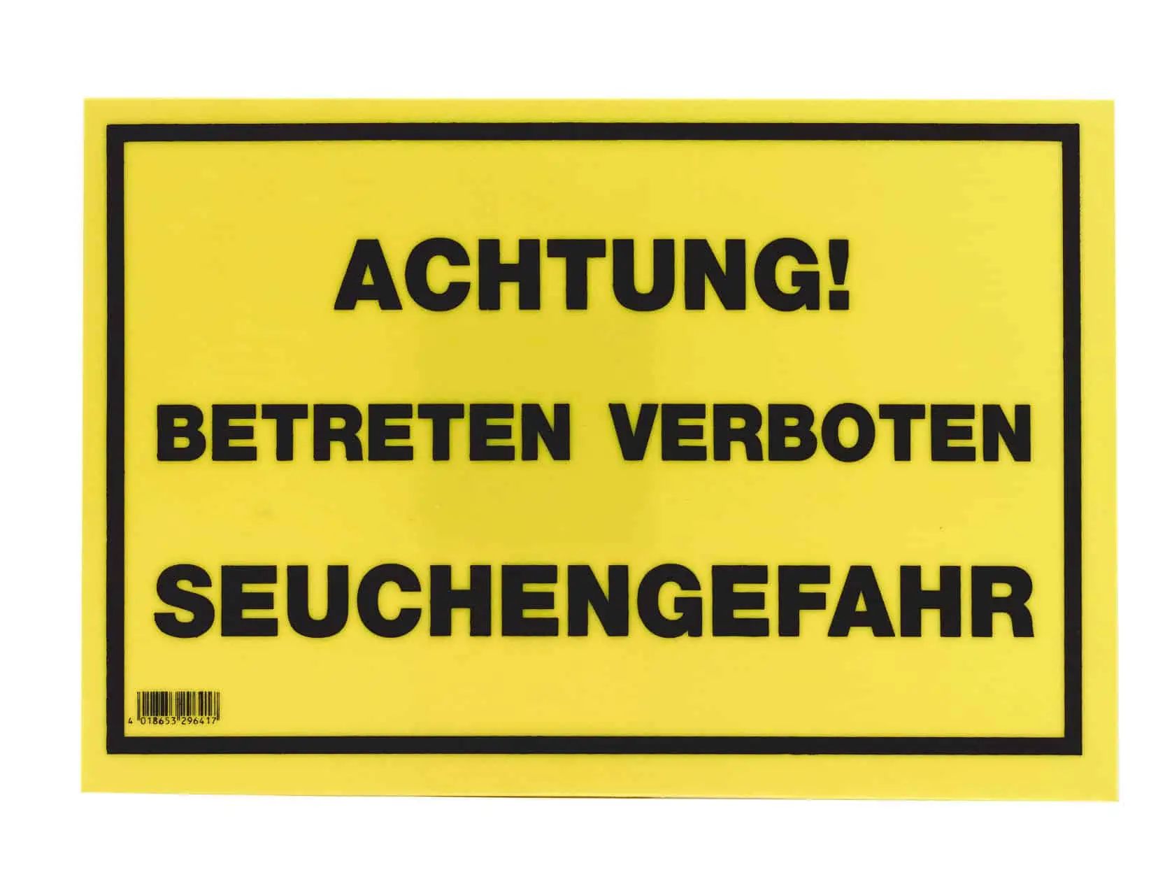 Warnschild 20x30 cm, Achtung - Betreten verboten - Seuchengefahr