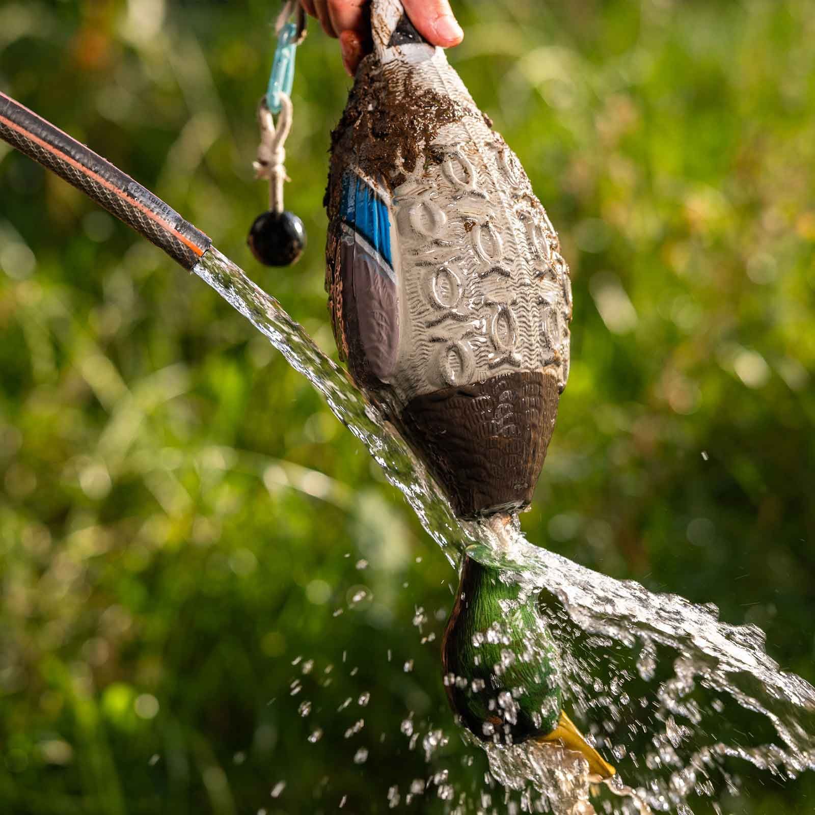 HP&G apportírozó dummy, tőkés réce, használat közben, kézben