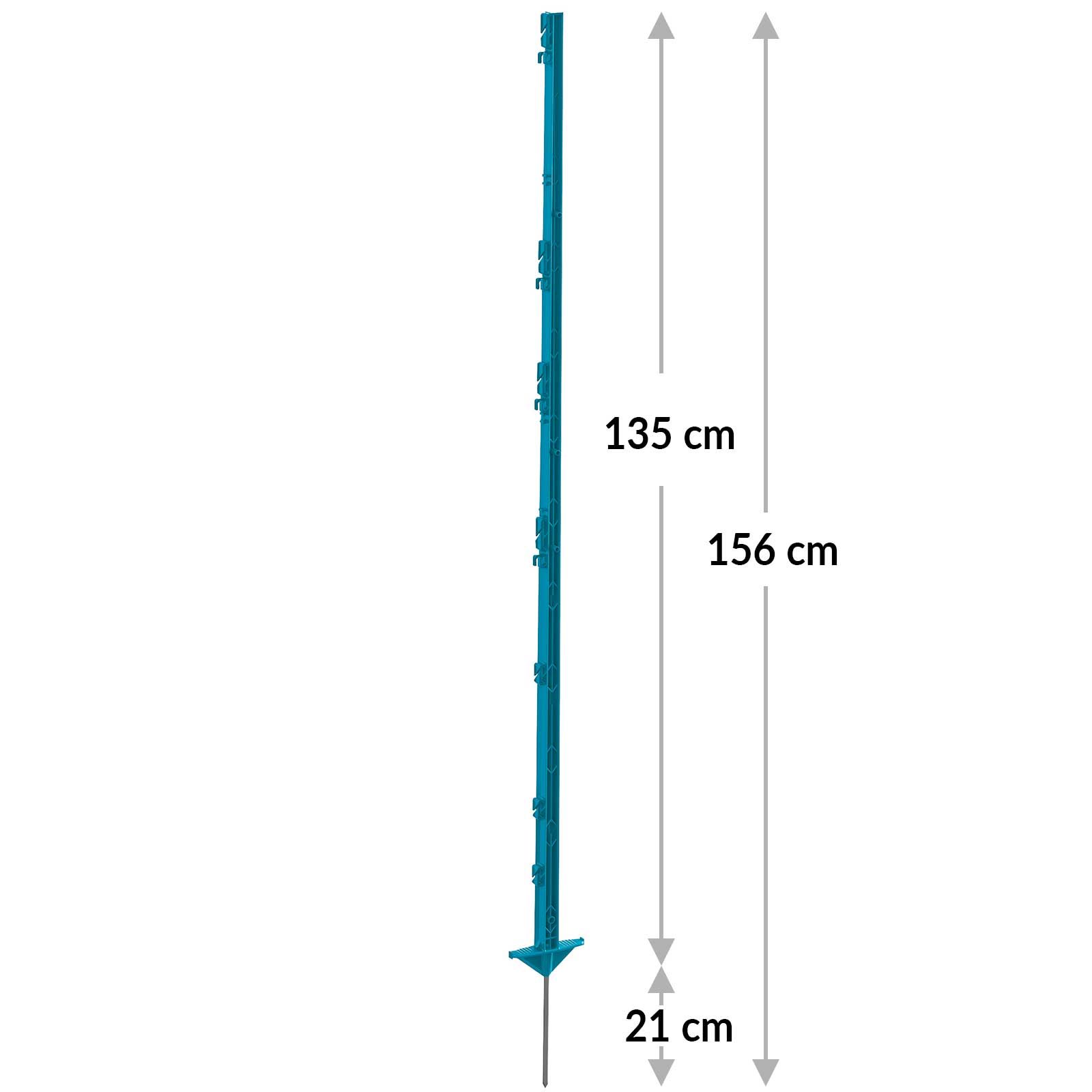 5x Piquet plastique Expert 156 cm, double marche pied, pétrole, plan coté