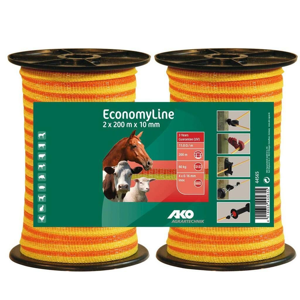 Zwei Rollen Weidezaunband EconomyLine von AKO in orange gelb, 200 Meter