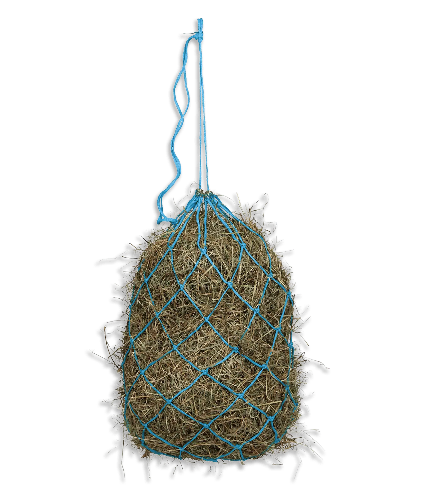 Filet à foin Waldhausen pour chevaux, mailles avec 9 anneaux métalliques, bleu azur