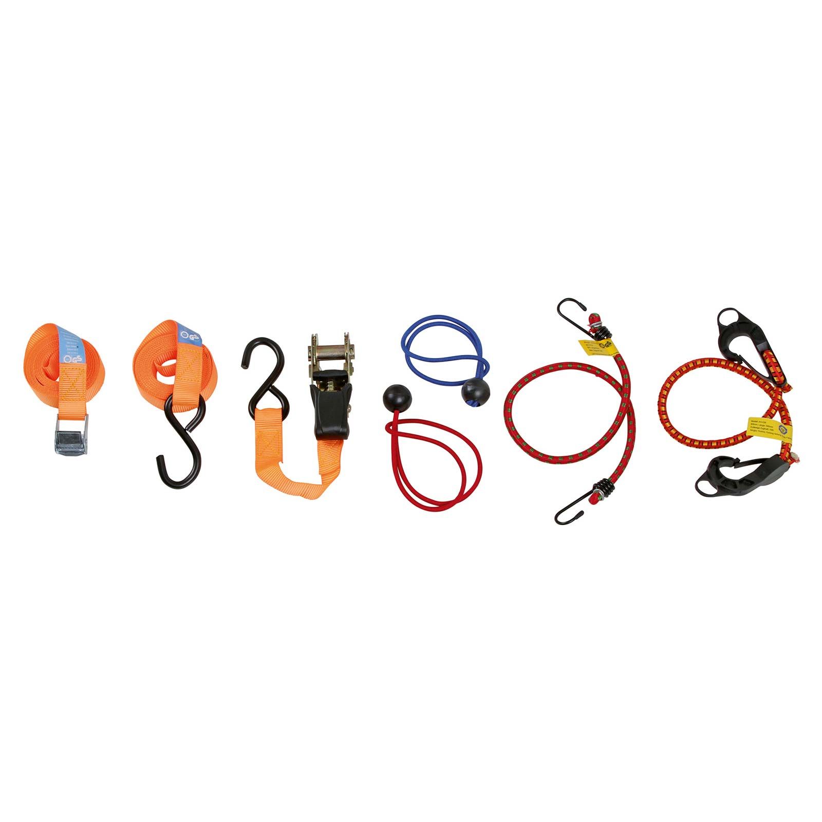 Kerbl Lashing Strap Set 16-Piece with Ratchet & Expanders, Box, what's included