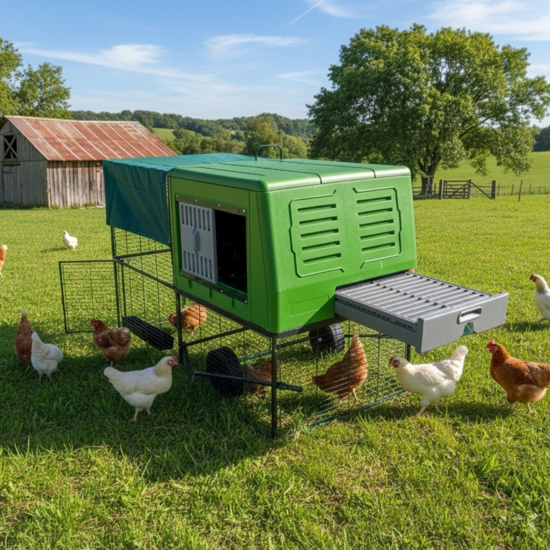 Agrarzone Mobilt hönshus "The Egg Chalet" i plast, i användning, på hagen