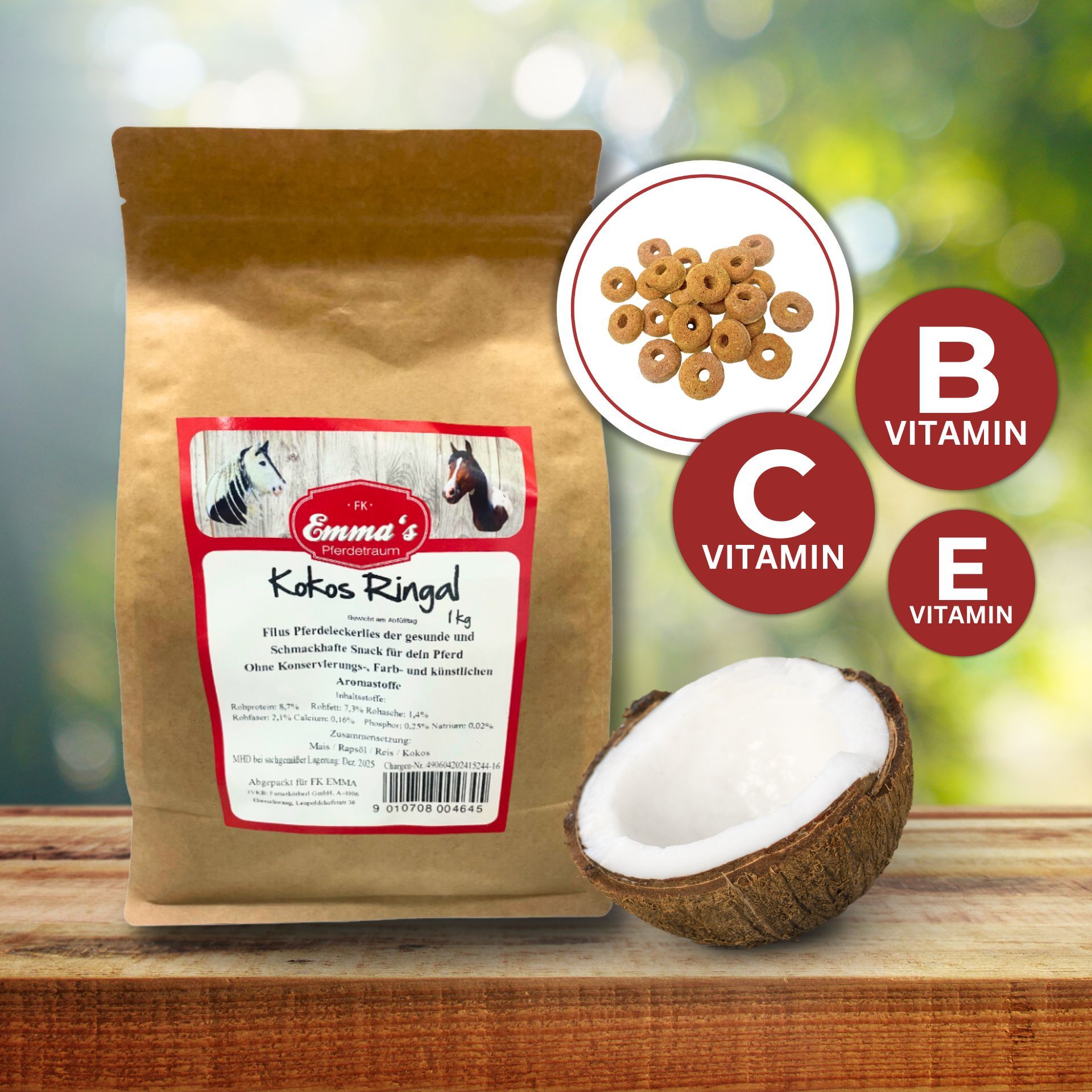 Emmas Biscotti per cavalli gusto cocco, infografica