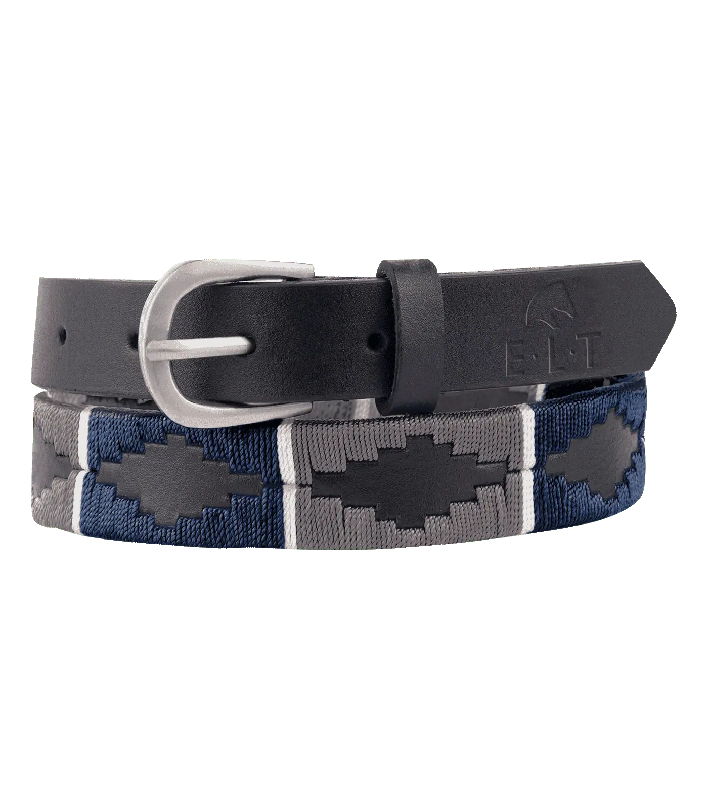 Ceinture Polo Gemma ELT en cuir, boucle argentée, noir/asphalte, 85 cm