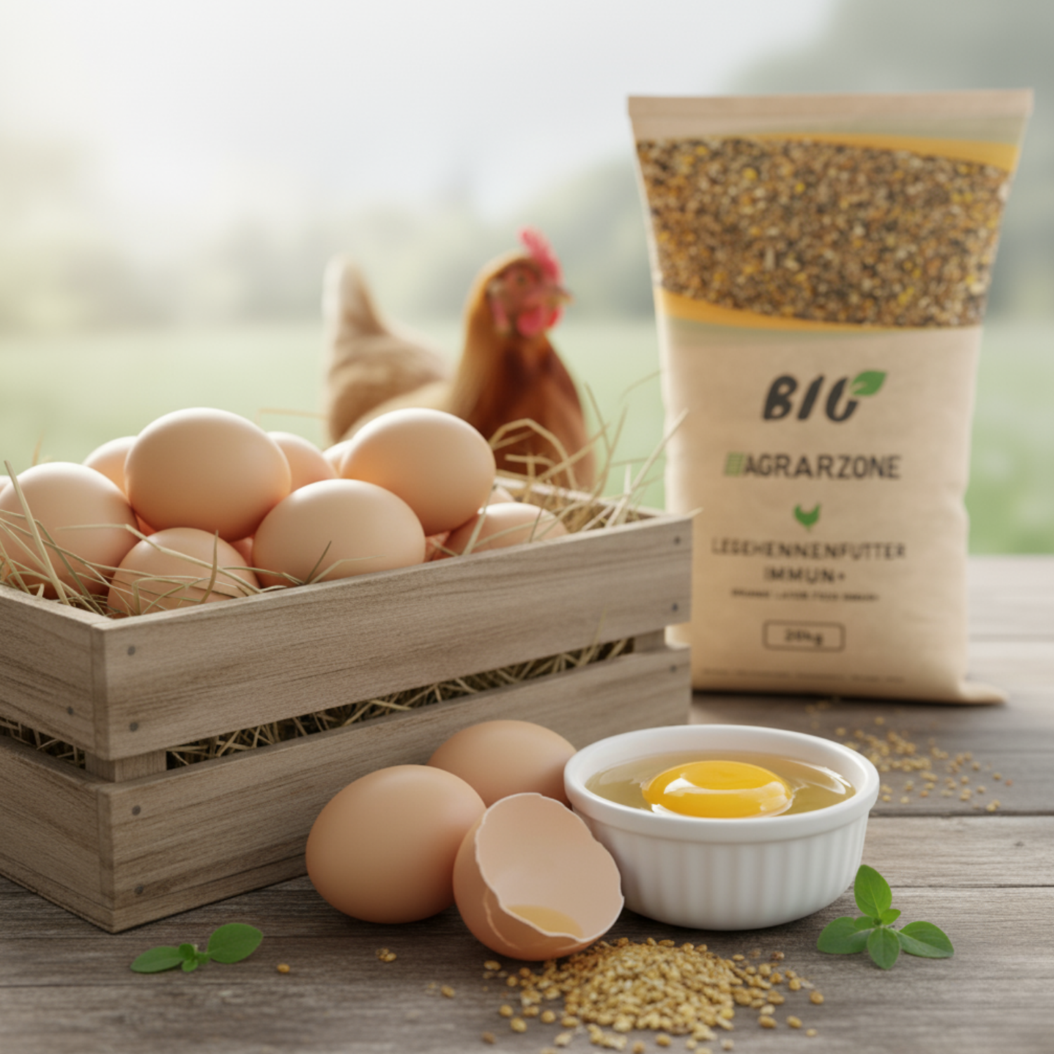 Nourriture Bio Agrarzone pour poules pondeuses Immun+ 20 kg, exemple d'application