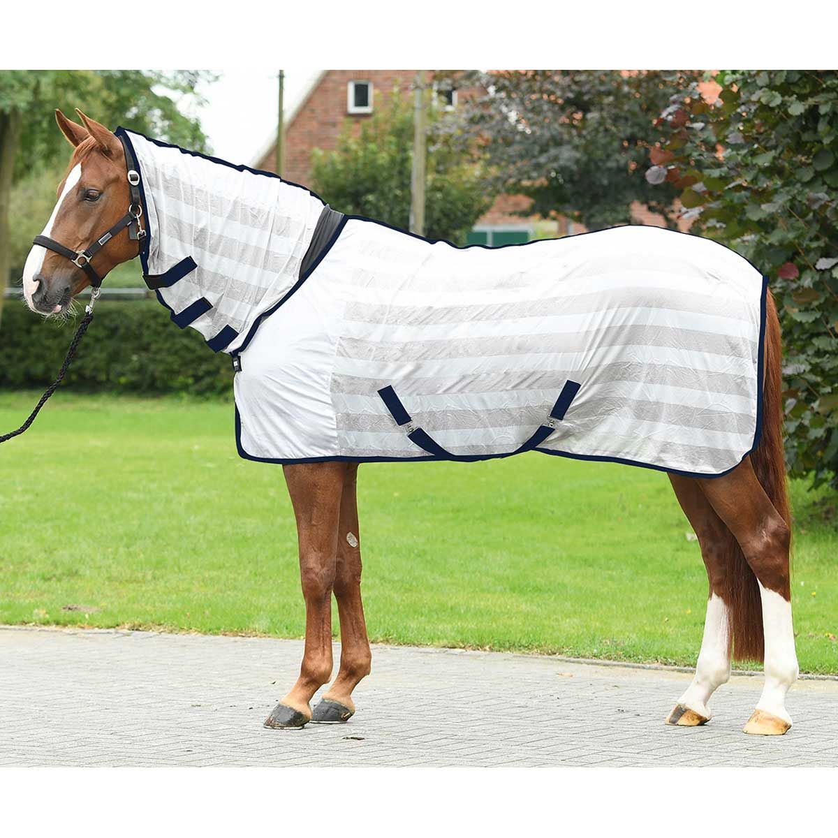 BUSSE Transport-Fliegendecke STRIPE PLUS, Netzgewebe mit Halsteil, silber (navy) 135 cm